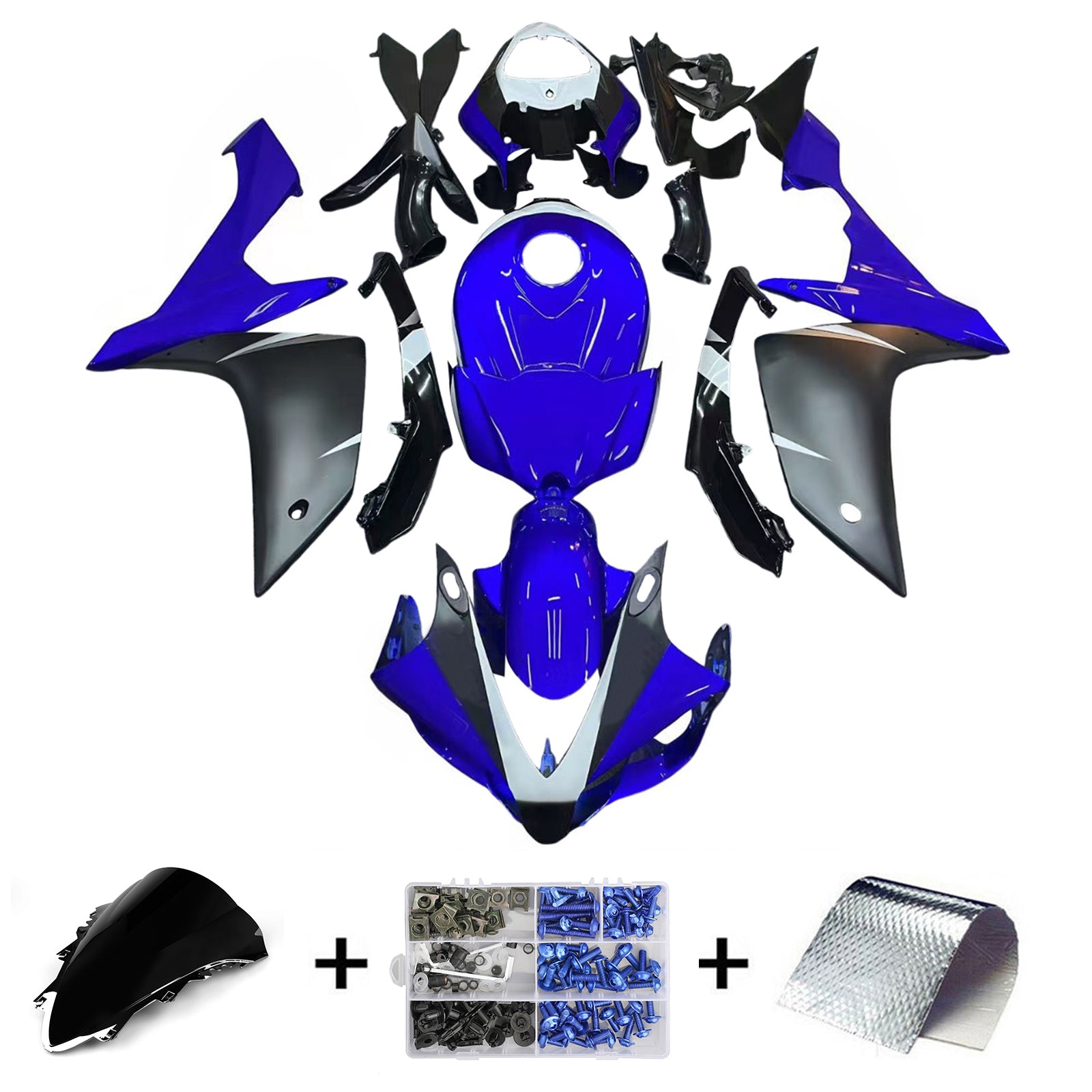 Amotopart 2007–2008 Yamaha YZF 1000 R1 Blau&Schwarzes Style4 Verkleidungsset