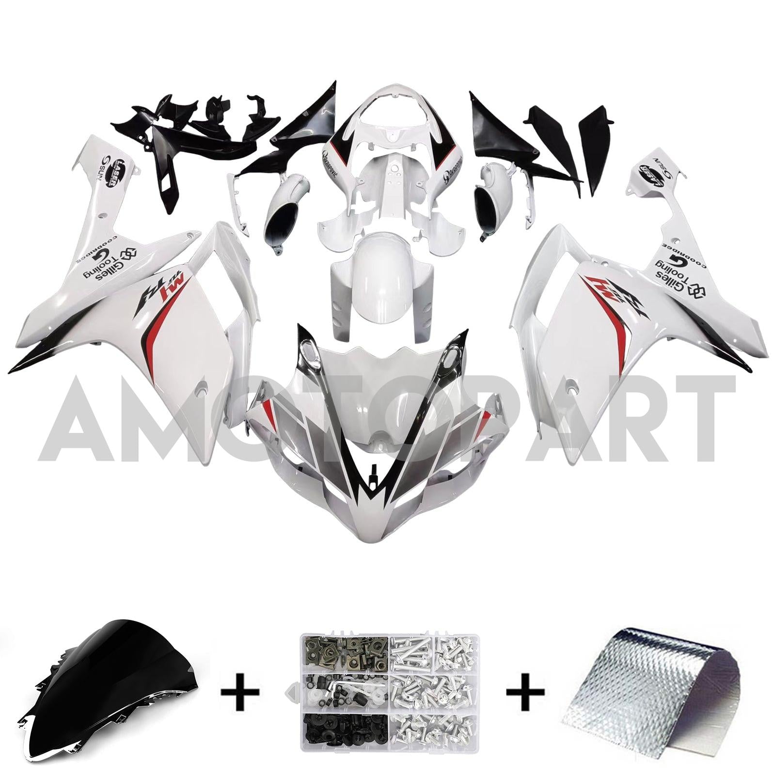 Amotopart 2007-2008 Yamaha YZF 1000 R1 White with Logo Fairing Kit