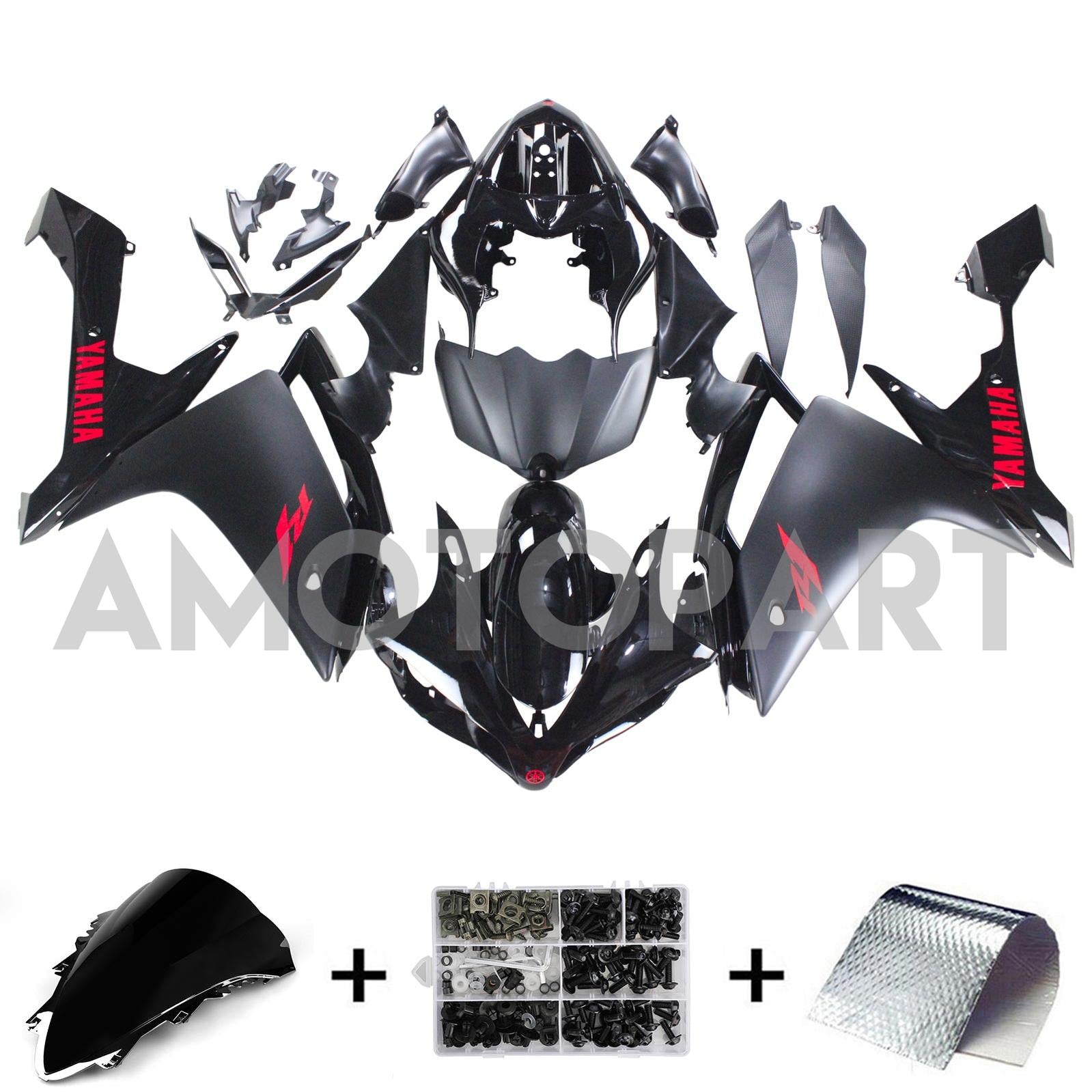 Amotopart Yamaha 2007-2008 YZF 1000 R1 Black Fairing Kit