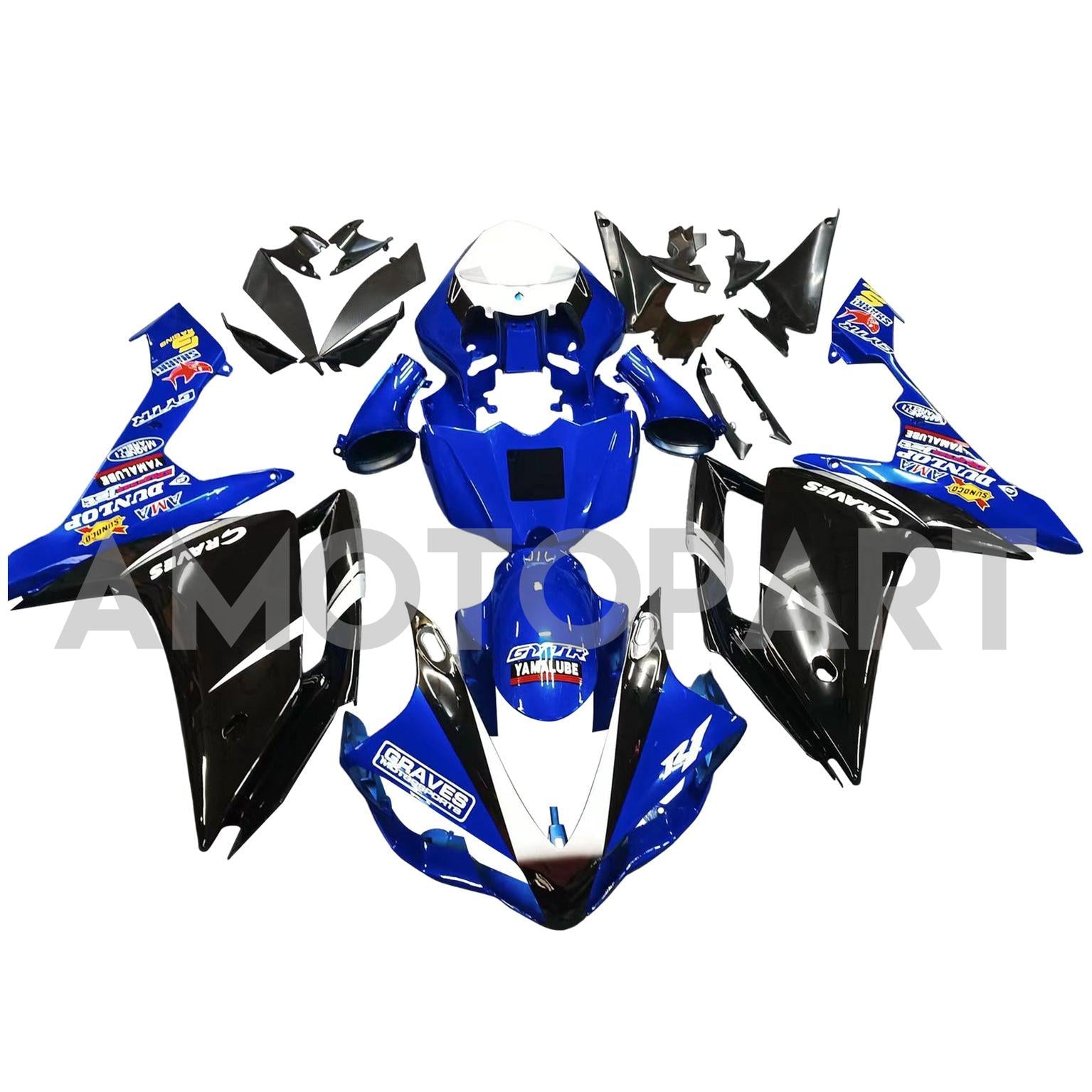 Amotopart 2007-2008 Yamaha YZF 1000 R1 Blue & Black z zestawem do owiewki logo