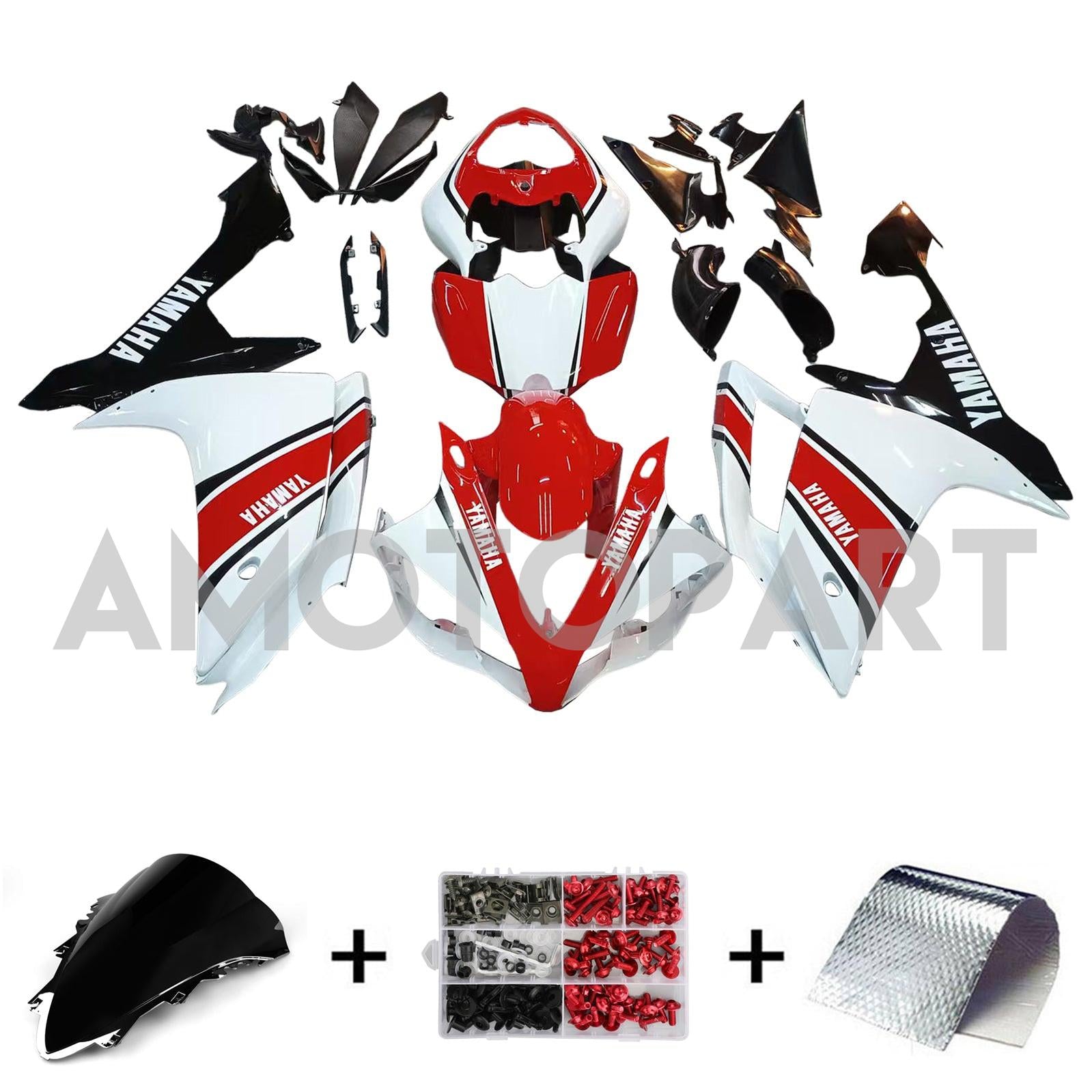 Amotopart 2007-2008 ヤマハ YZF 1000 R1 レッド&ホワイト フェアリングキット
