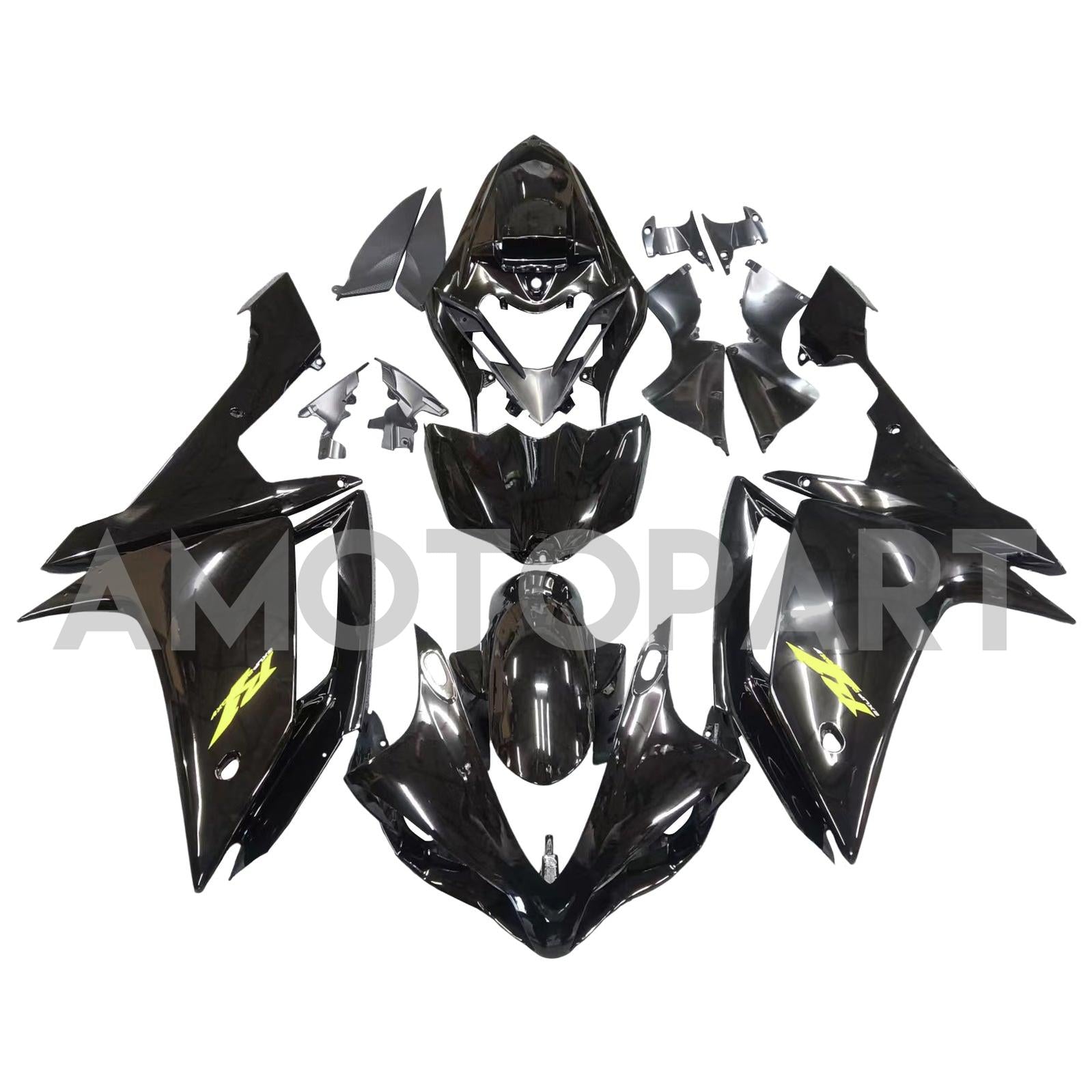 Amotopart 2007-2008 Yamaha YZF 1000 R1 Gloss Black with Gold Logo Fairing Kit