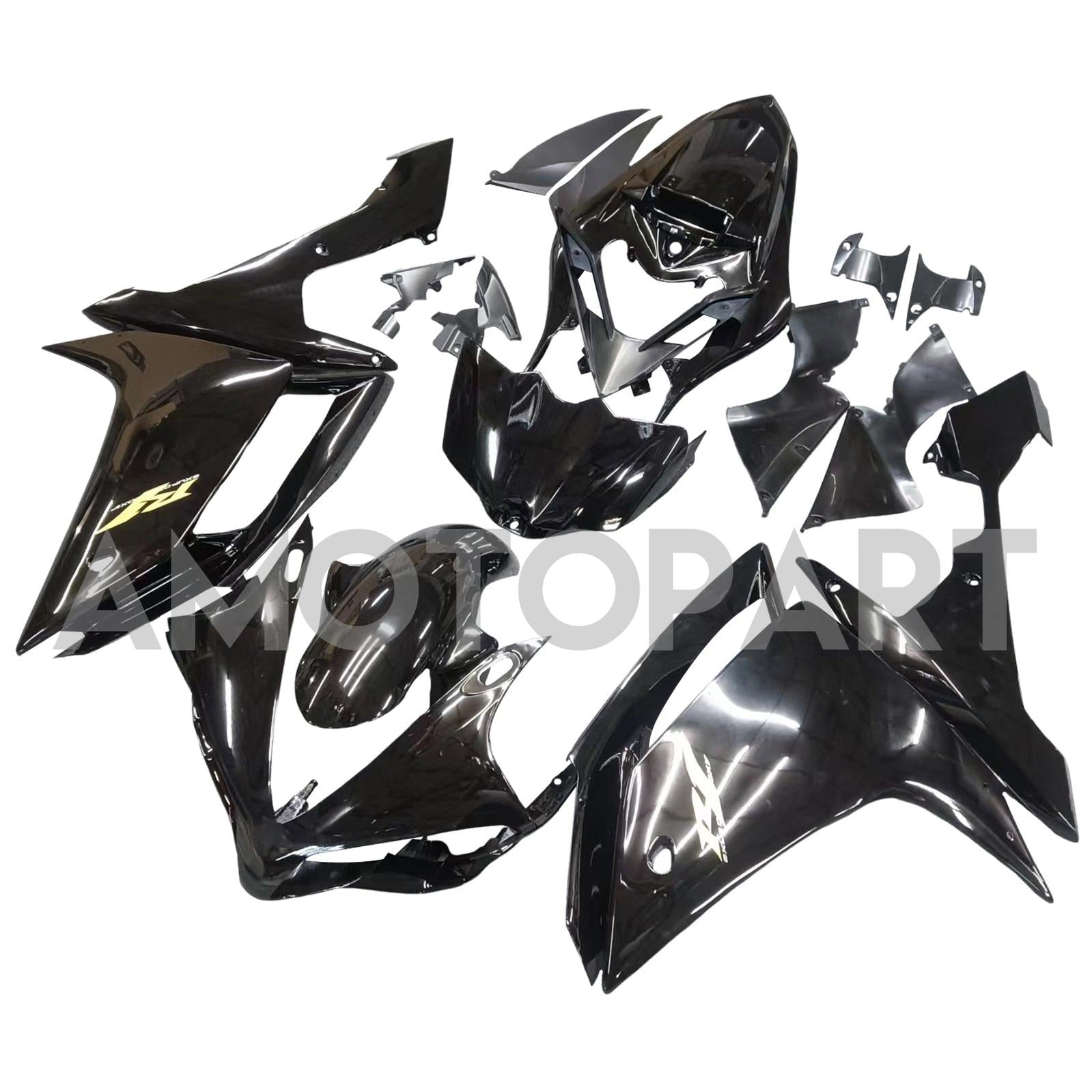 Amotopart 2007-2008 Yamaha YZF 1000 R1 Gloss Black with Gold Logo Fairing Kit