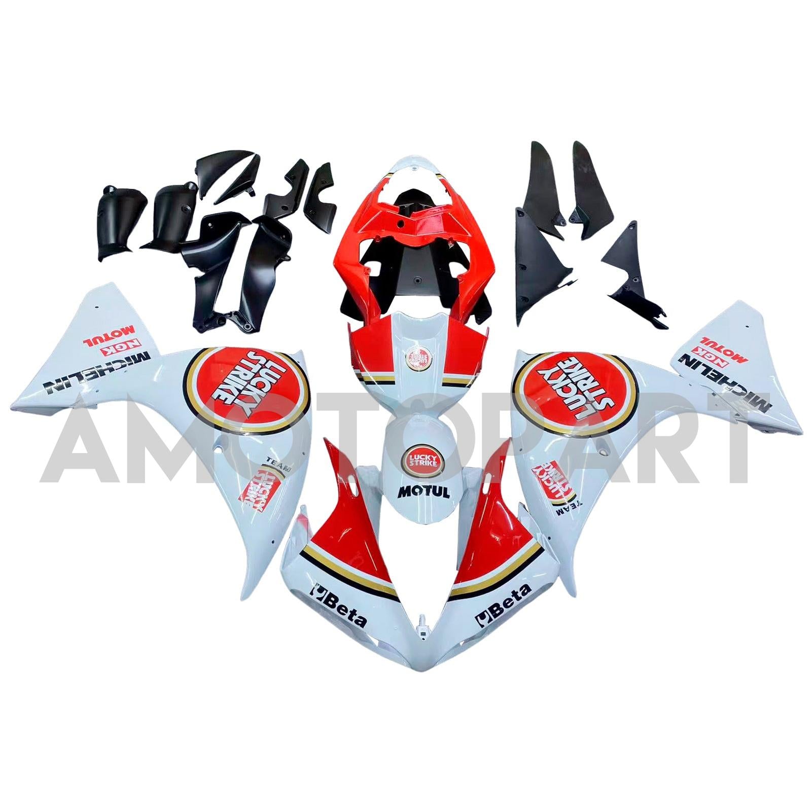 Amotopart 2009-2011 Yamaha YZF 1000 R1 White&Red Lucky Strike Style4 Fairing Kit