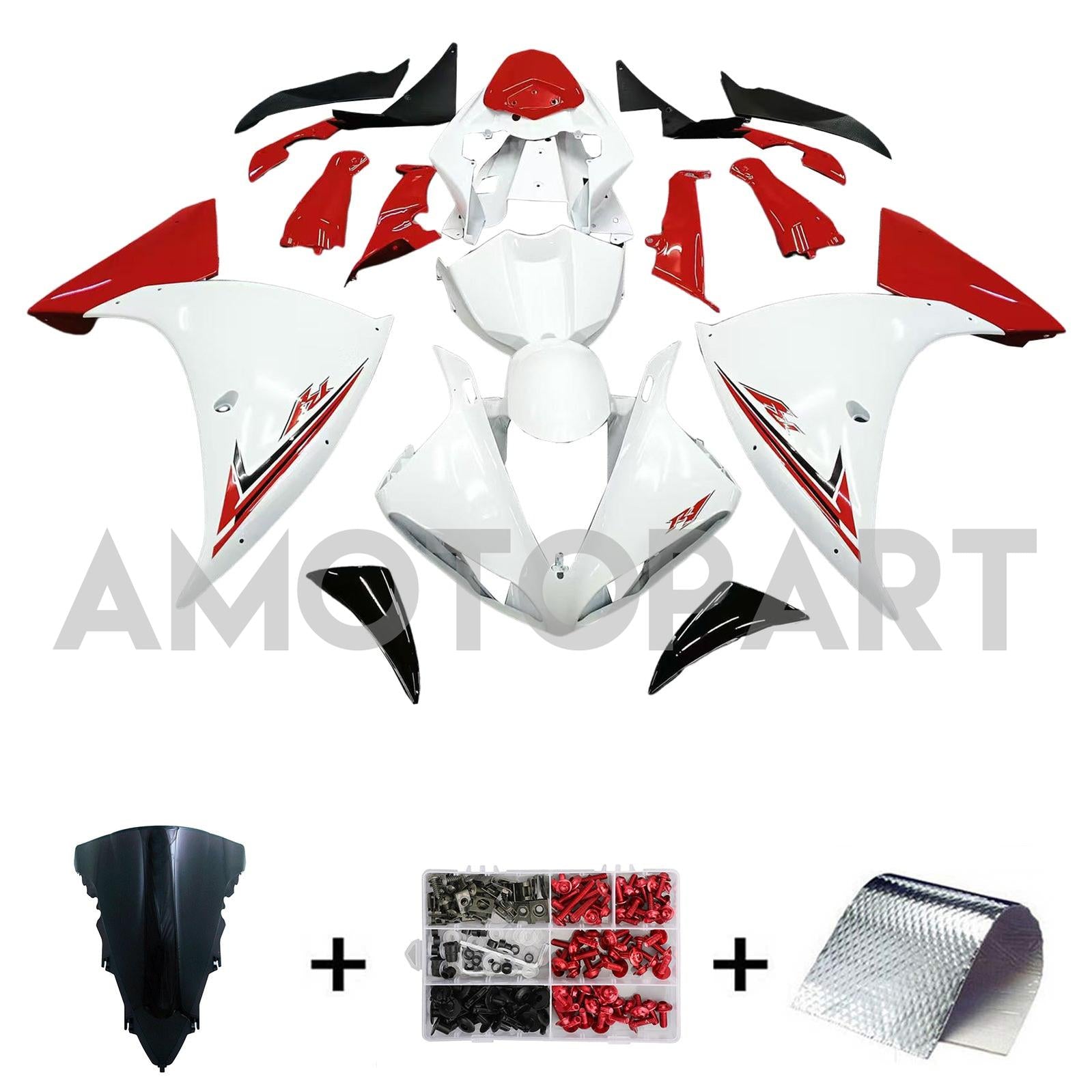 Amotopart Yamaha YZF 1000 R1 2009-2011 White&Red Fairing Kit