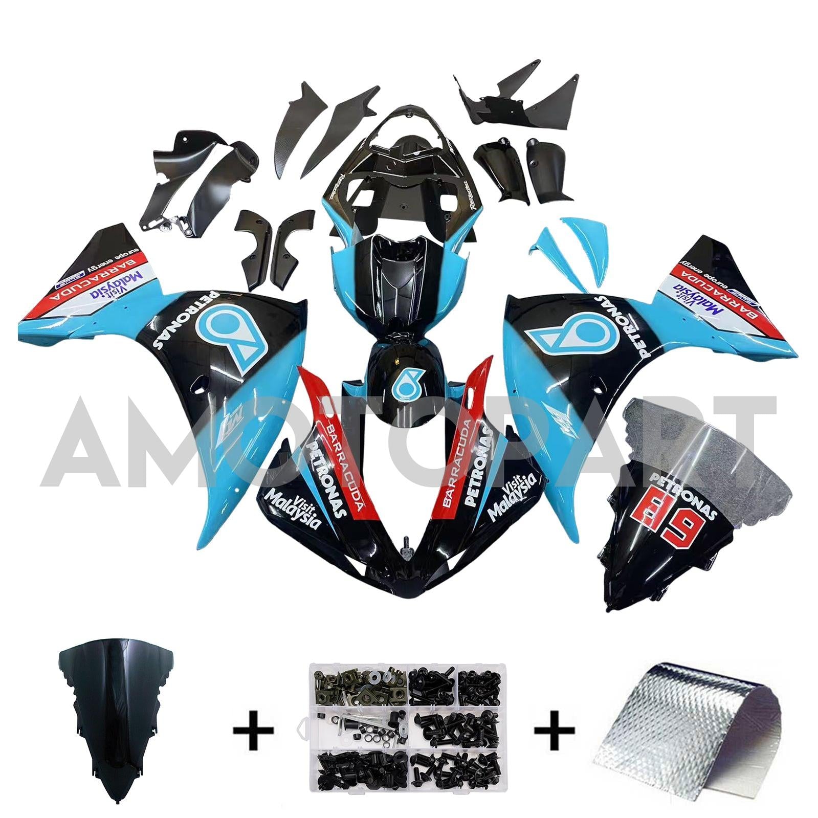 Amotopart ヤマハ YZF 1000 R1 2009-2011 ペトロナス ブルー フェアリングキット