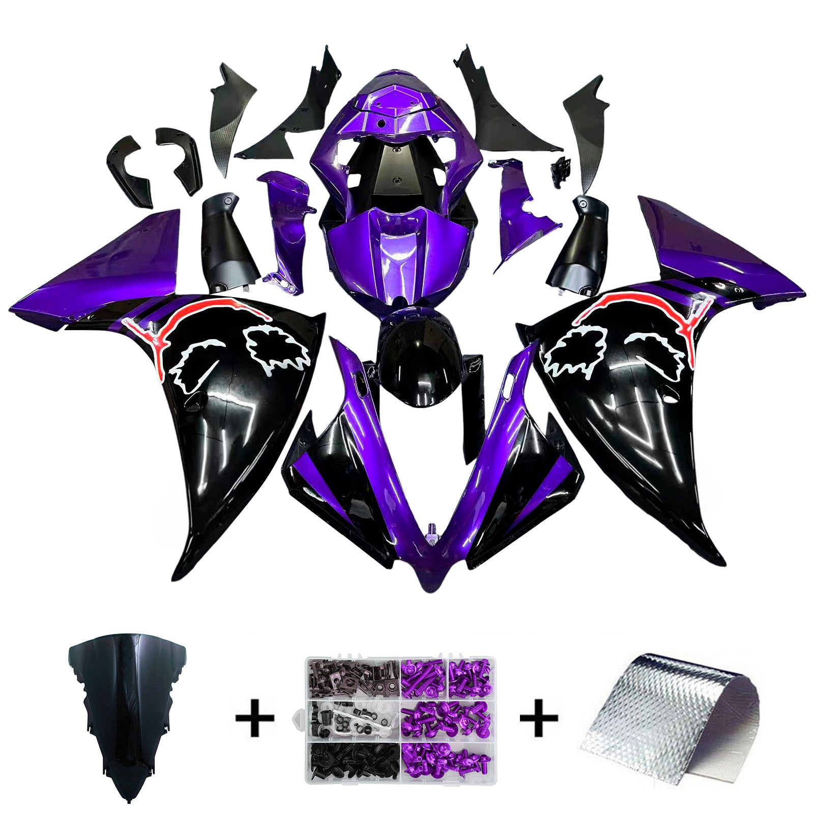 Amotopart 2009–2011 Yamaha YZF 1000 R1, glänzendes Lila mit Grafik-Verkleidungsset