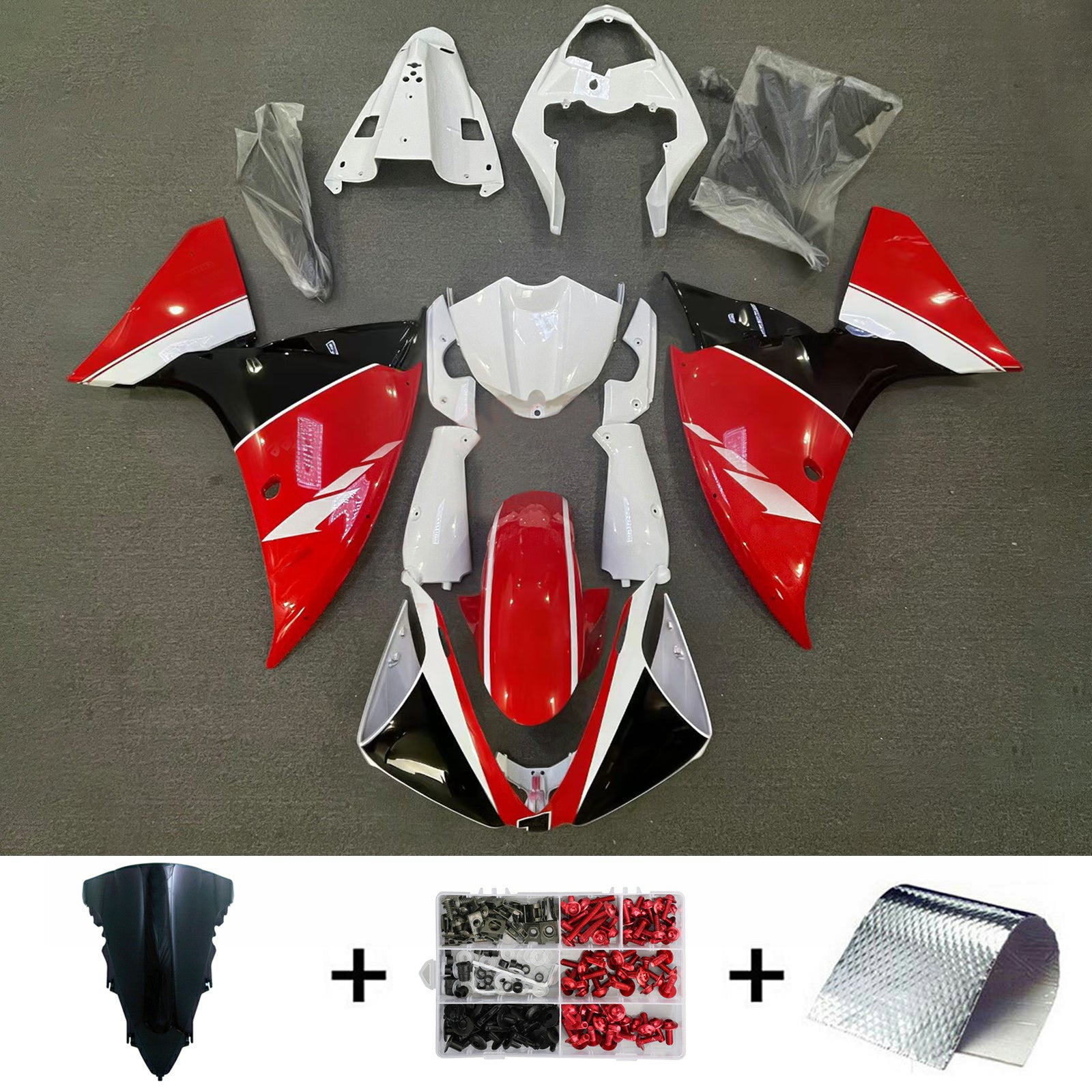 Amotopart 2009-2011 Yamaha YZF 1000 R1 Rosso&Bianco con kit carenatura grafica
