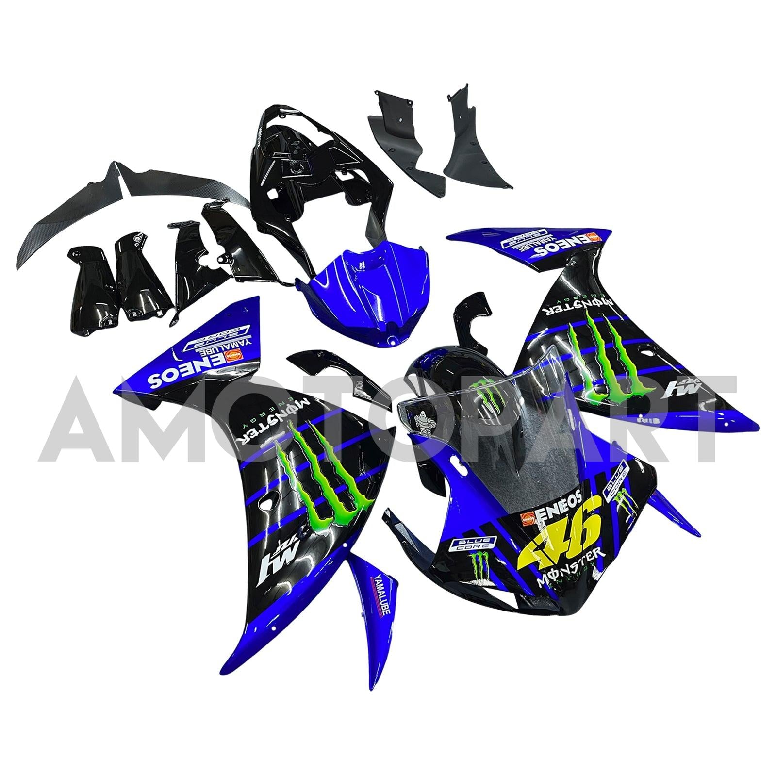 Amotopart 2009-2011 Yamaha YZF 1000 R1 Black&Blue with Monster Logo Fairing Kit