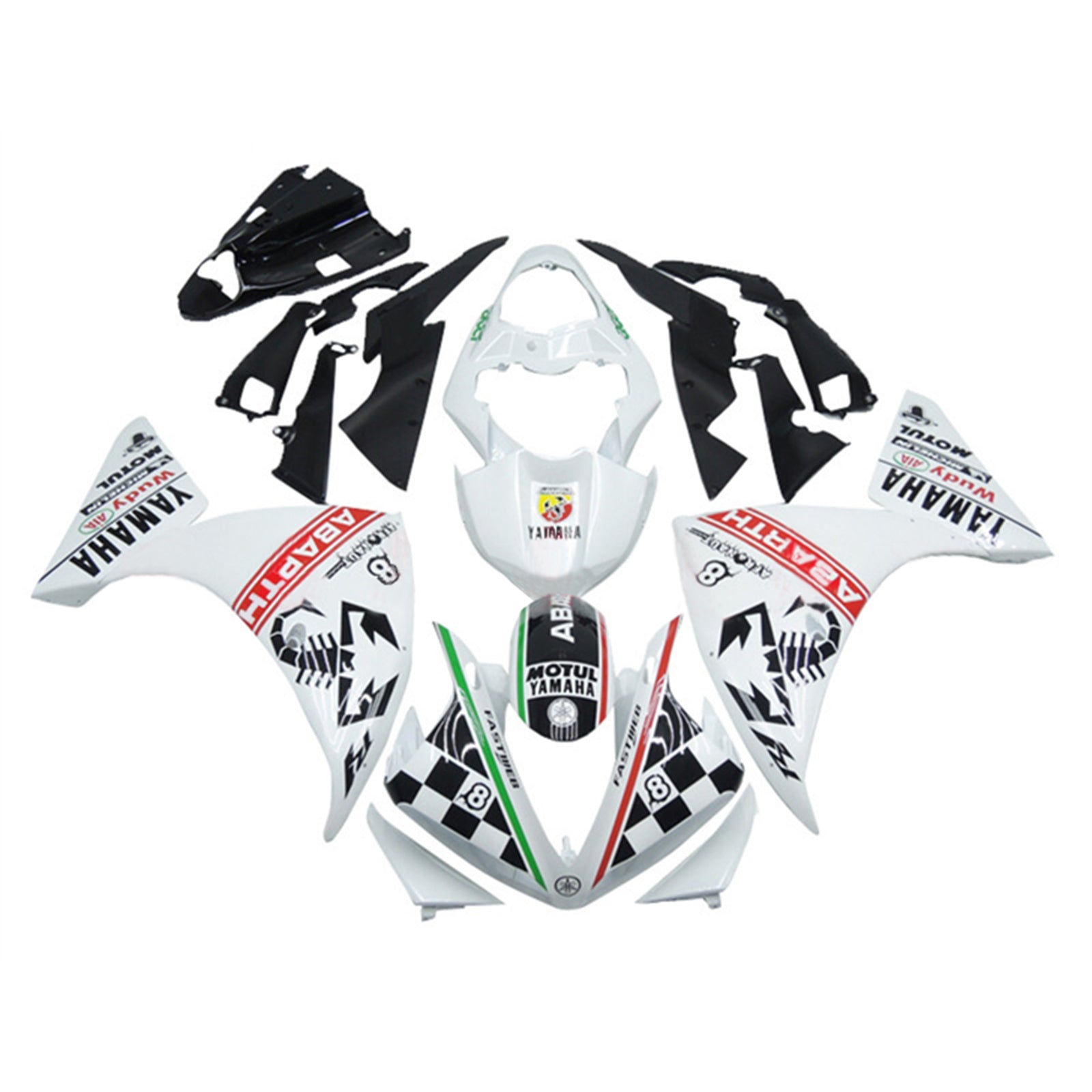 Amotopart 2009-2011 Yamaha YZF 1000 R1 WHITE s černými grafickými kapotálními sadami