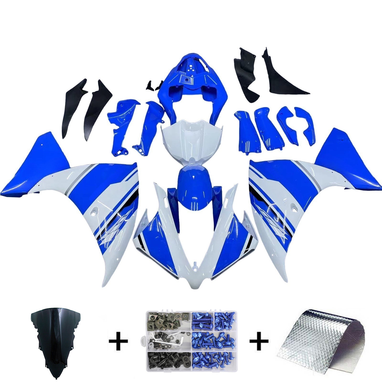 Amotopart 2012-2014 Yamaha R1 Fairing Blue&White Style4 Kit