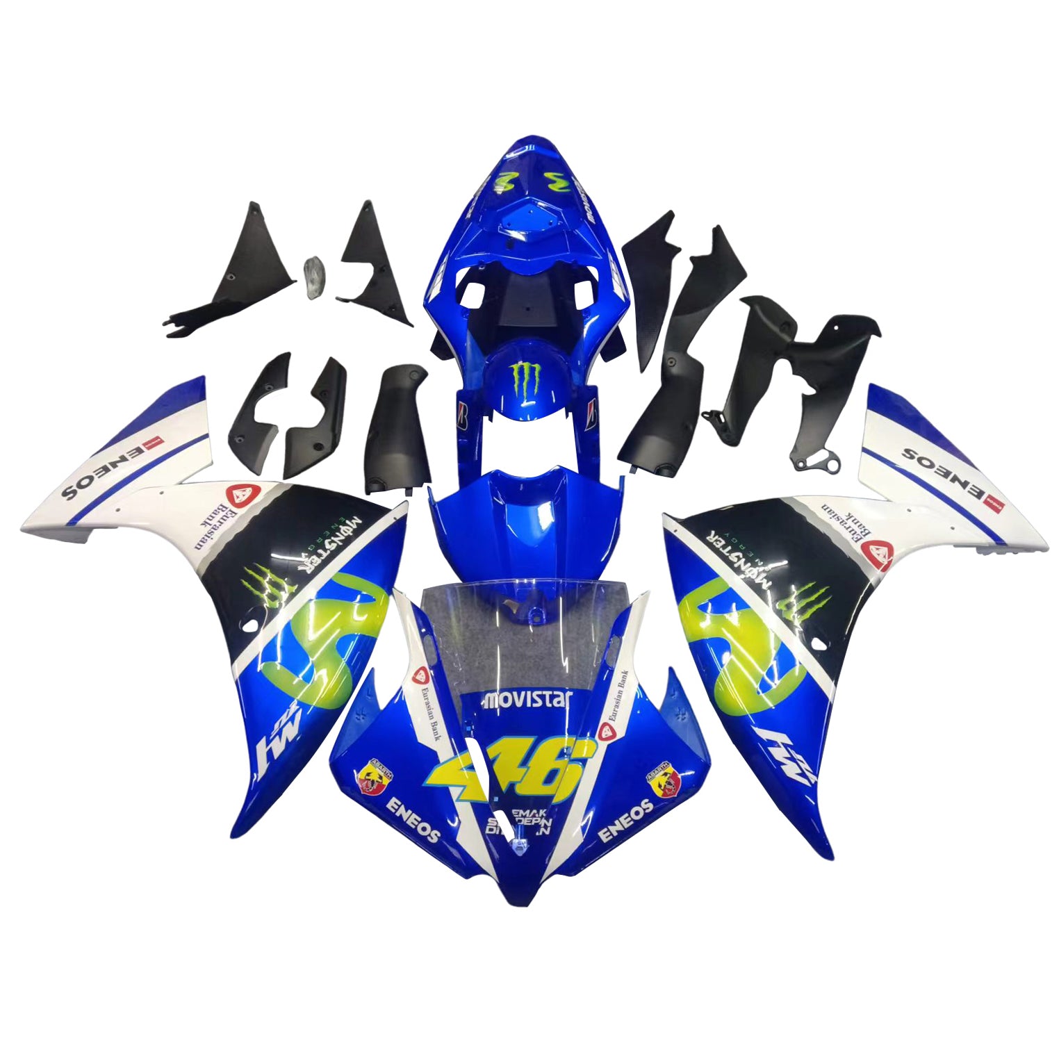 Amotopart 2012-2014 YAMAHA R1 Fairing Blue & White Style7 Kit