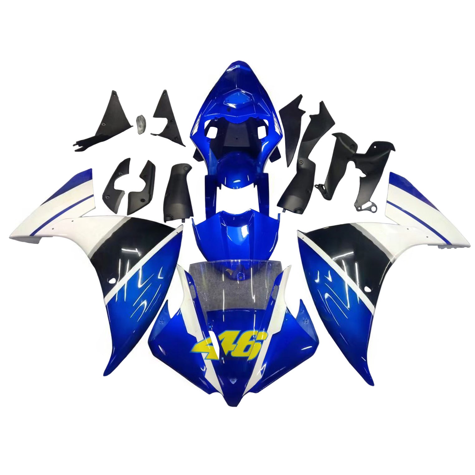 Amotopart 2012-2014 Yamaha R1 Fairing Blue&White Style7 Kit