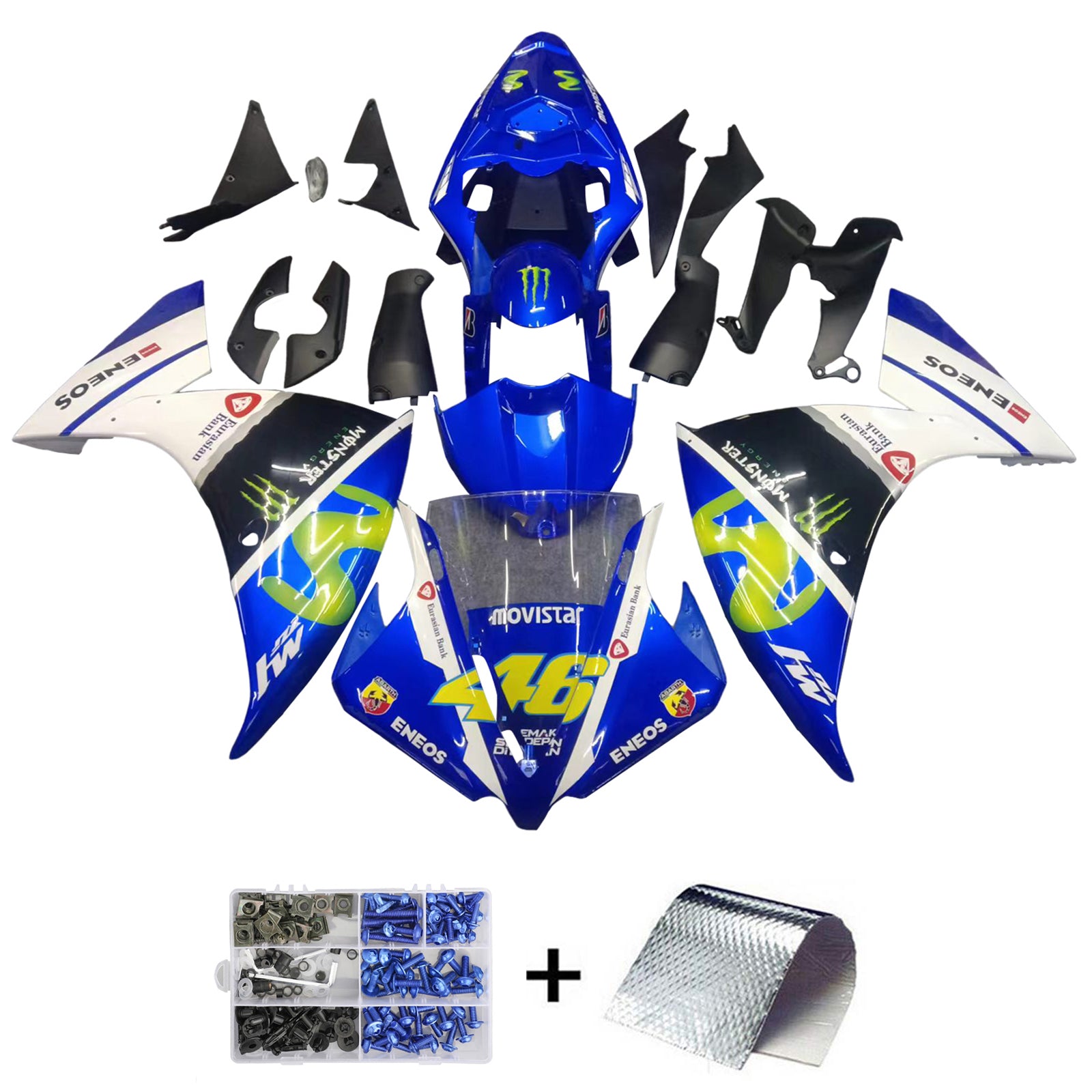 Amotopart 2012-2014 Yamaha R1 Verkleidung Blau&Weißes Style7-Set