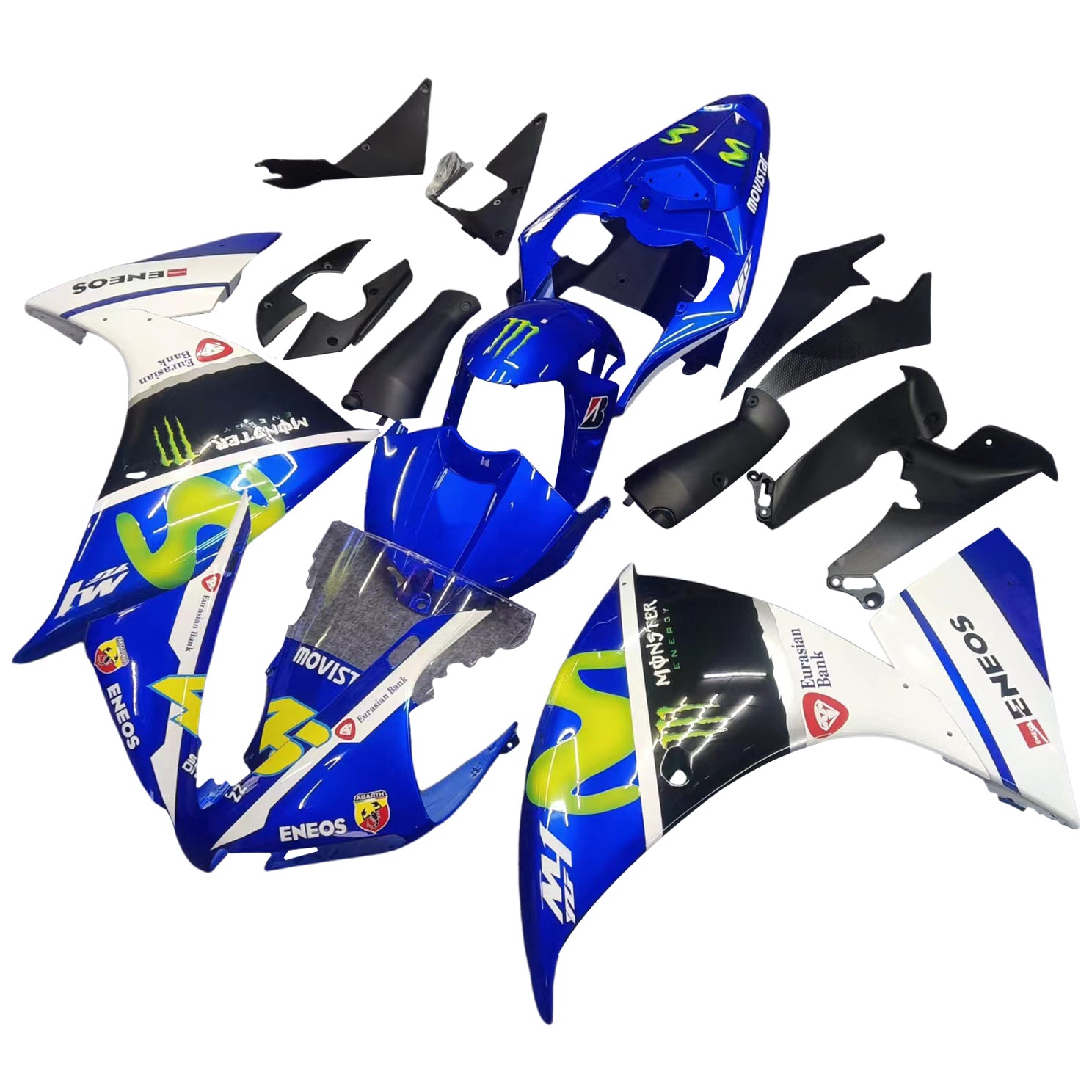 Amotopart 2012-2014 YAMAHA R1 Fairing Blue & White Style7 Kit