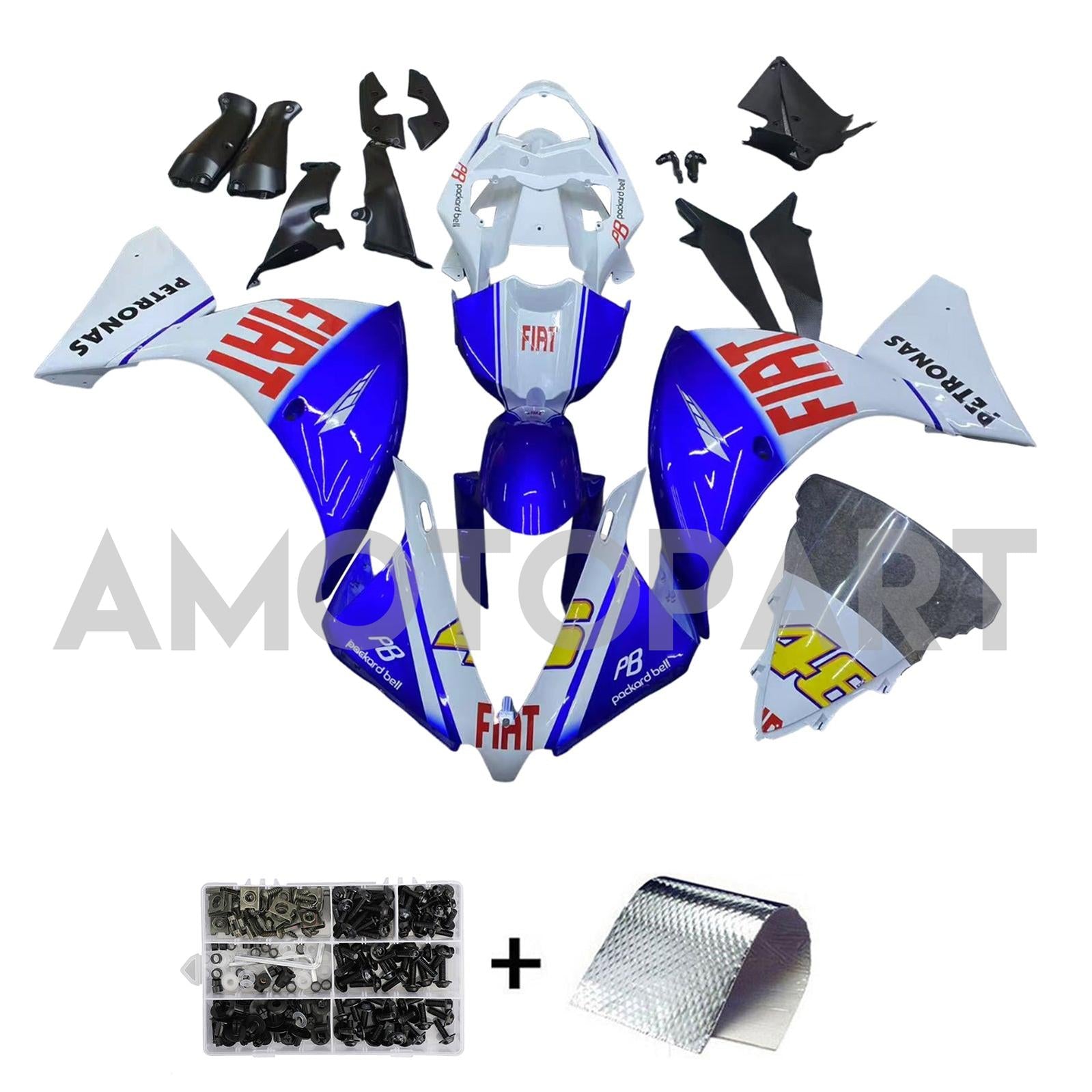 Amotopart 2012-2014 Yamaha R1 Fairing Blue&White Style6 Kit