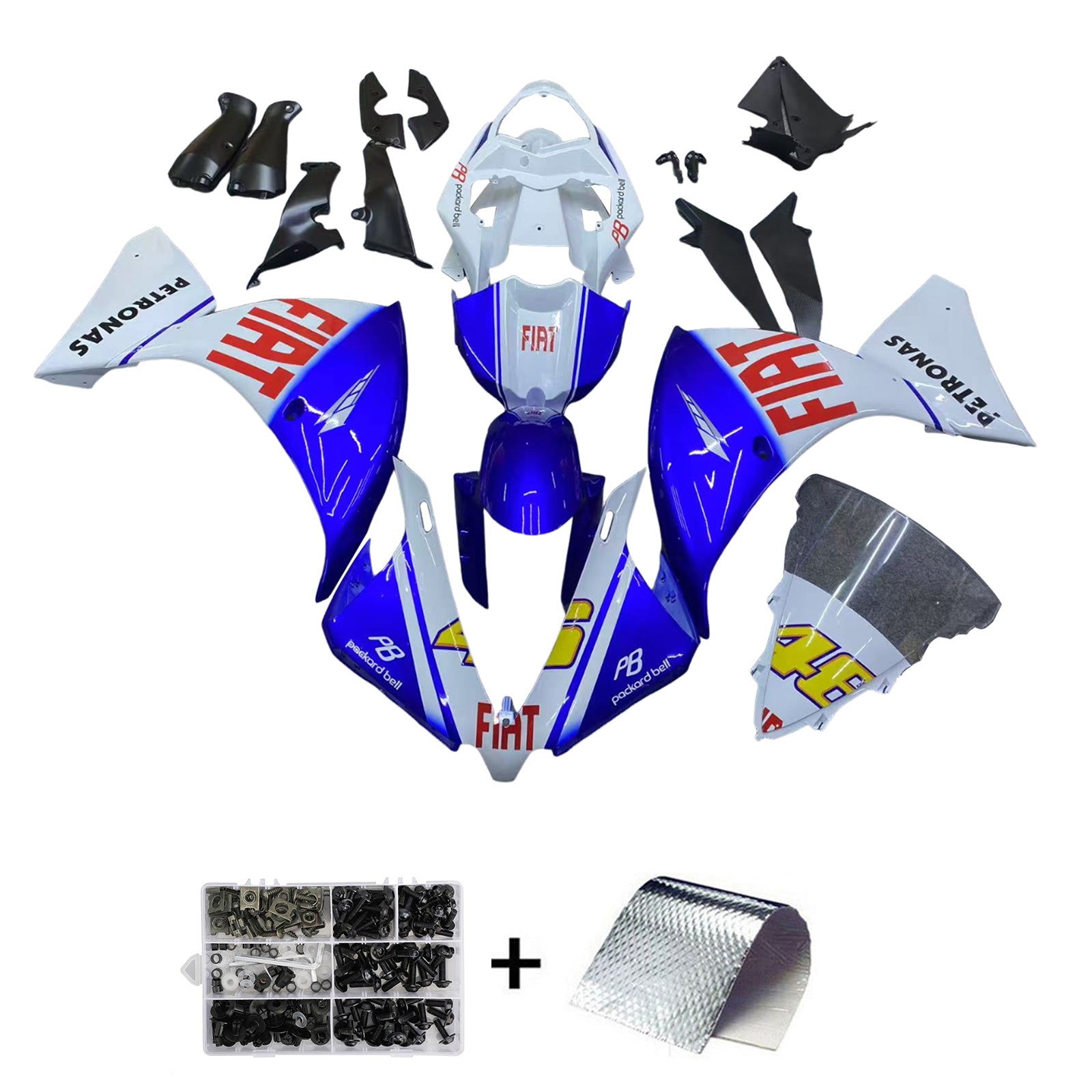Amotopart 2012-2014 Yamaha R1 Verkleidung Blau&Weißes Style6-Set
