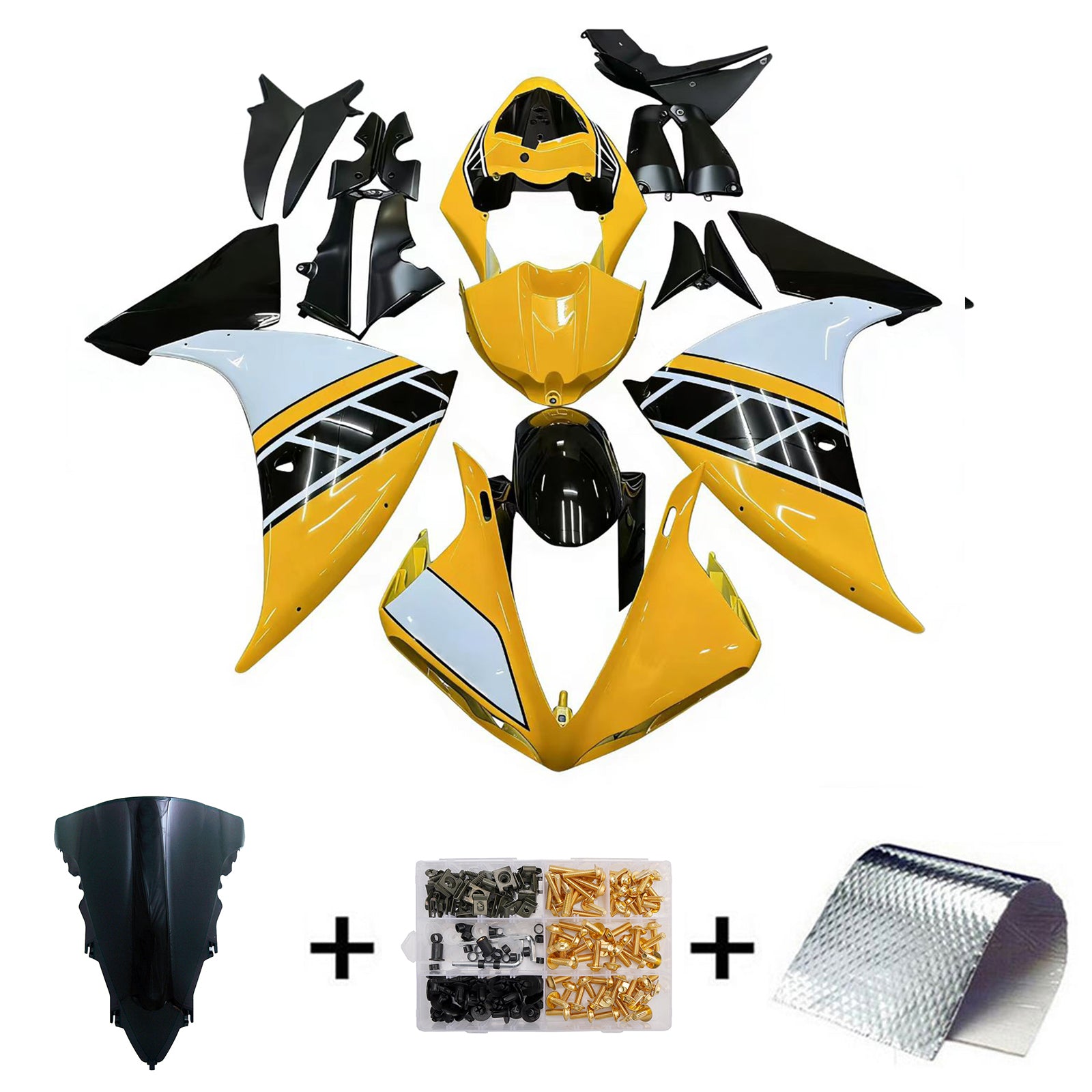 Amotopart 2012-2014 Yamaha R1 Fairing Yellow&White Kit