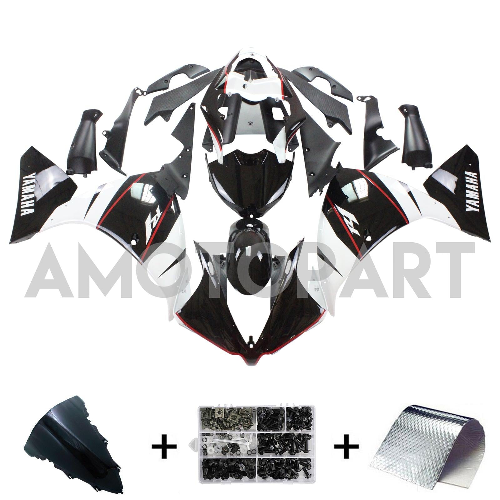 Amotopart Yamaha 2012-2014 YZF 1000 R1 Black White Fairing Kit
