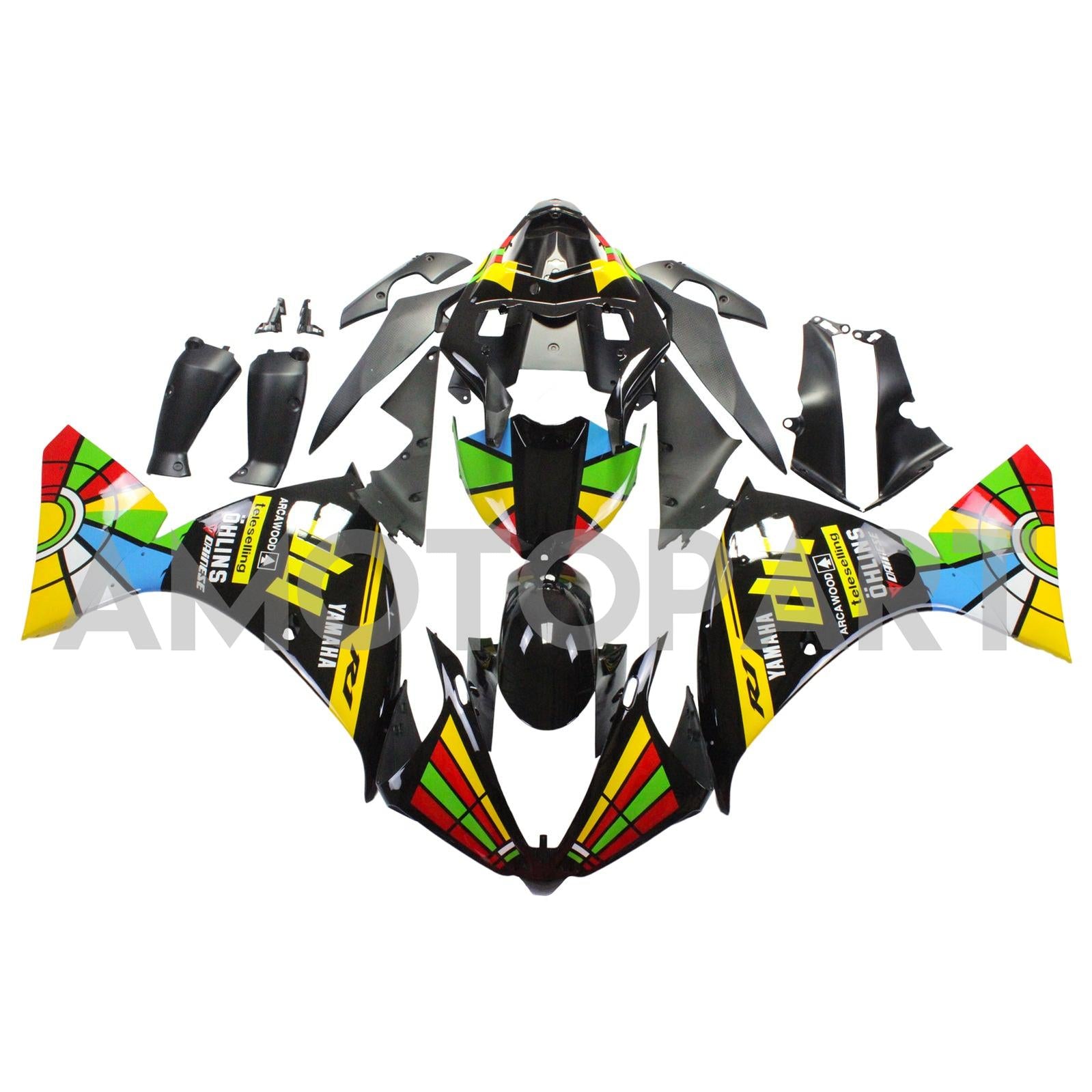 Amotopart Yamaha 2012-2014 YZF 1000 R1 Rainbow Black Fairing Kit