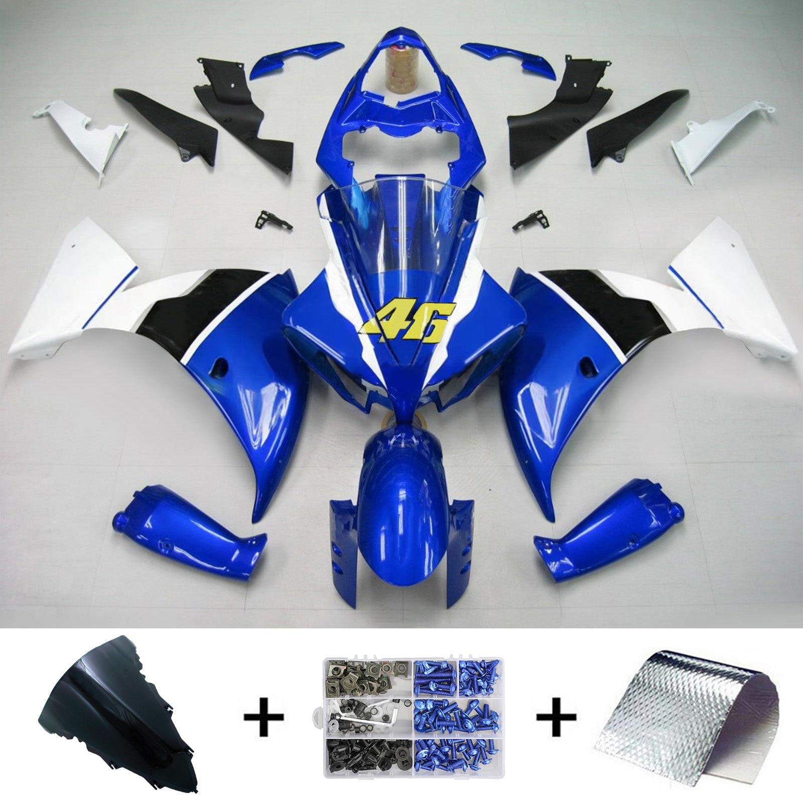 Amotopart Yamaha 2012-2014 YZF 1000 R1 Blue White Fairing Kit