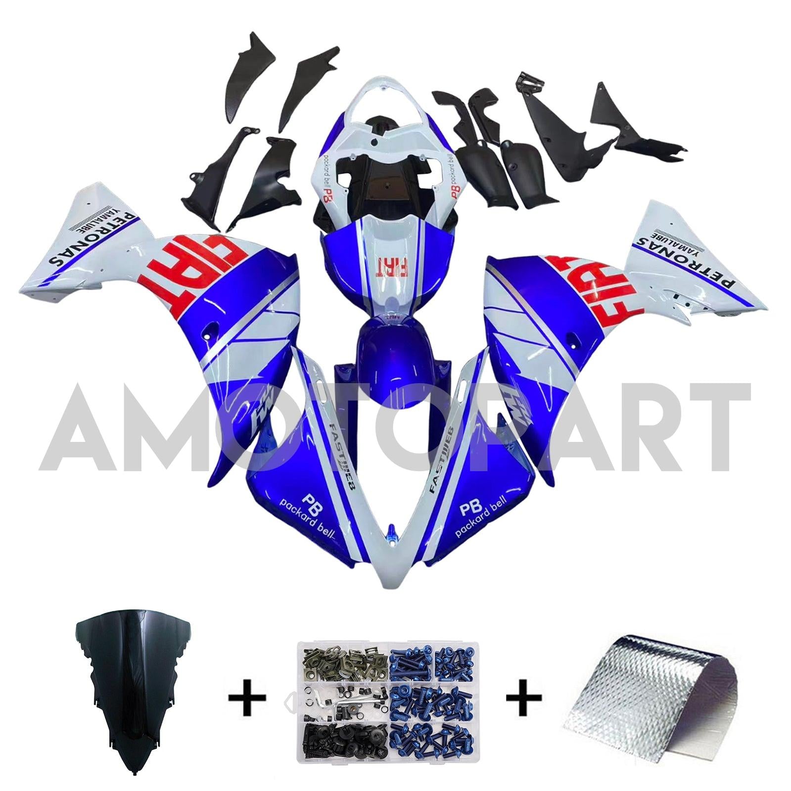Amotopart Yamaha YZF 1000 R1 2012-2014 White&Blue Style3 Fairing Kit