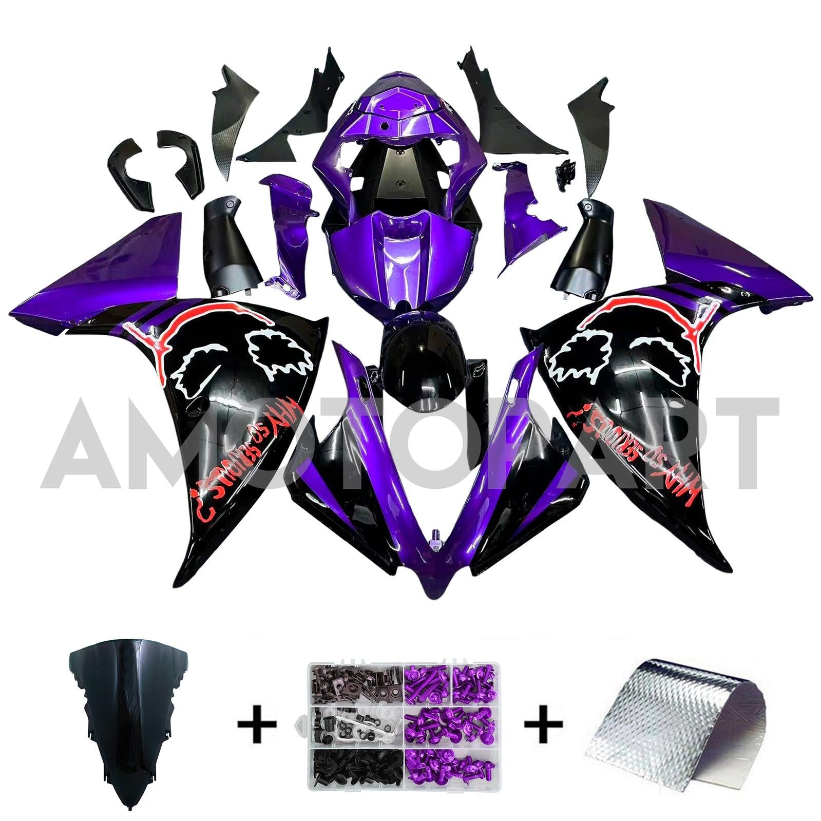Amotopart 2012-2014 Yamaha YZF 1000 R1 Black Blue Purple Fairing Kit