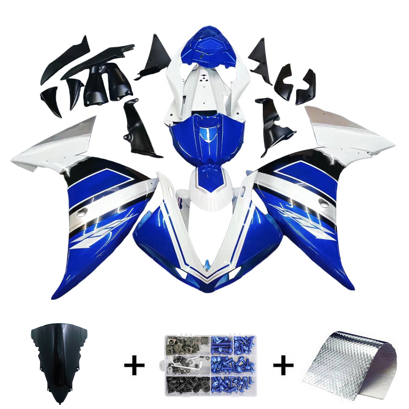 Amotopart 2012-2014 Yamaha YZF 1000 R1 Blue Black White Fairing Kit