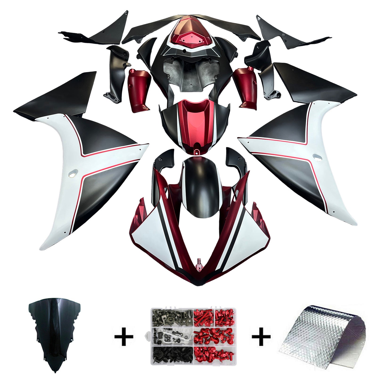 Amotopart 2012-2014 Kit carena Yamaha YZF 1000 R1 nero opaco bianco rosso