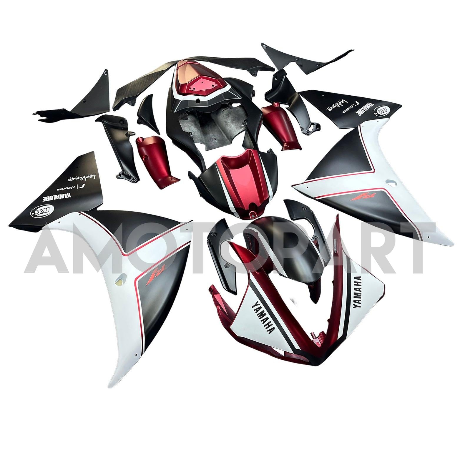 Amotopart 2012-2014 Yamaha YZF 1000 R1 Matte Black White Red Fairing Kit
