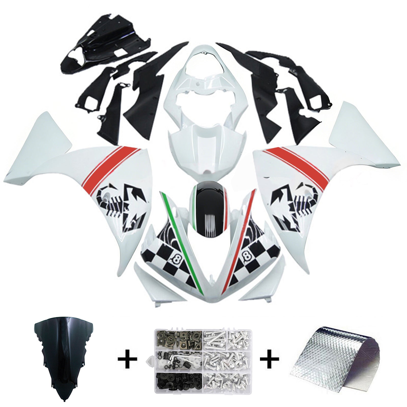 Amotopart 2012-2014 Yamaha YZF 1000 R1 White Black Fairing Kit