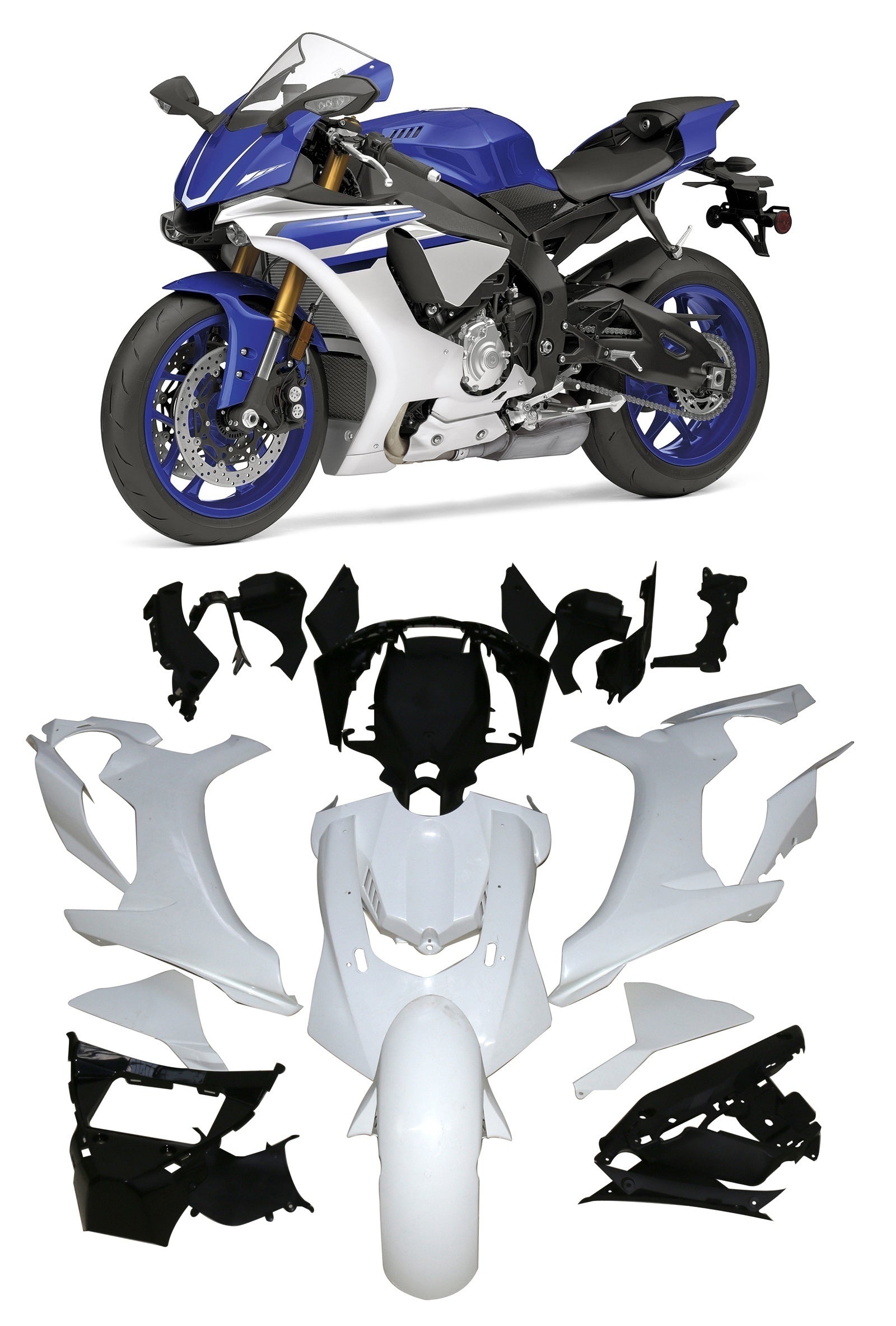 Kit de carenagem Amotopart 2015-2019 Yamaha YZF 1000 R1 azul branco