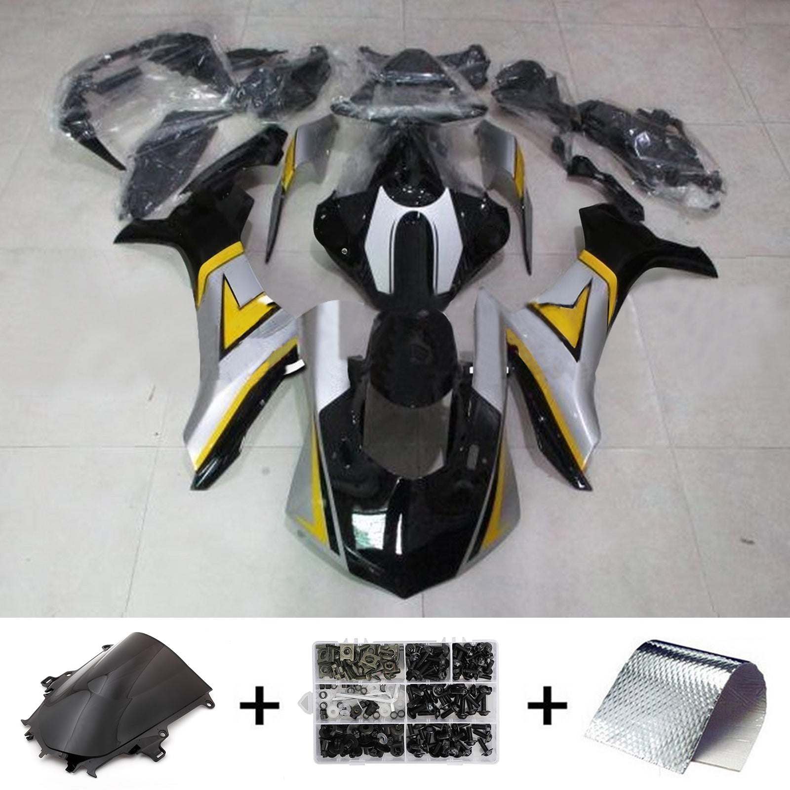 Amotopart 2015-2019 Yamaha YZF 1000 R1 Silver&Yellow Fairing Kit