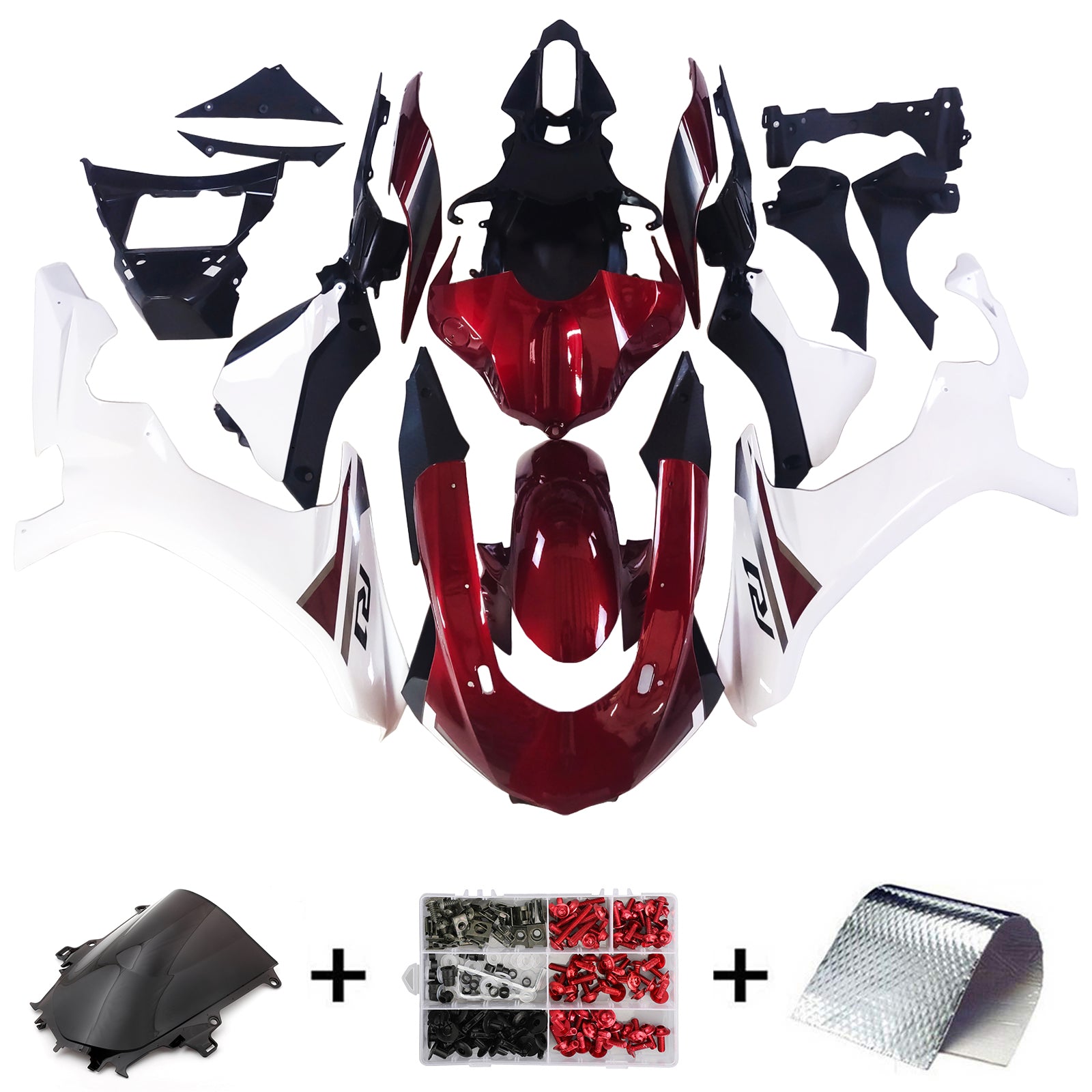 Amotopart Yamaha 2015-2019 YZF 1000 R1 White & Red Style3 Kit de carenagem