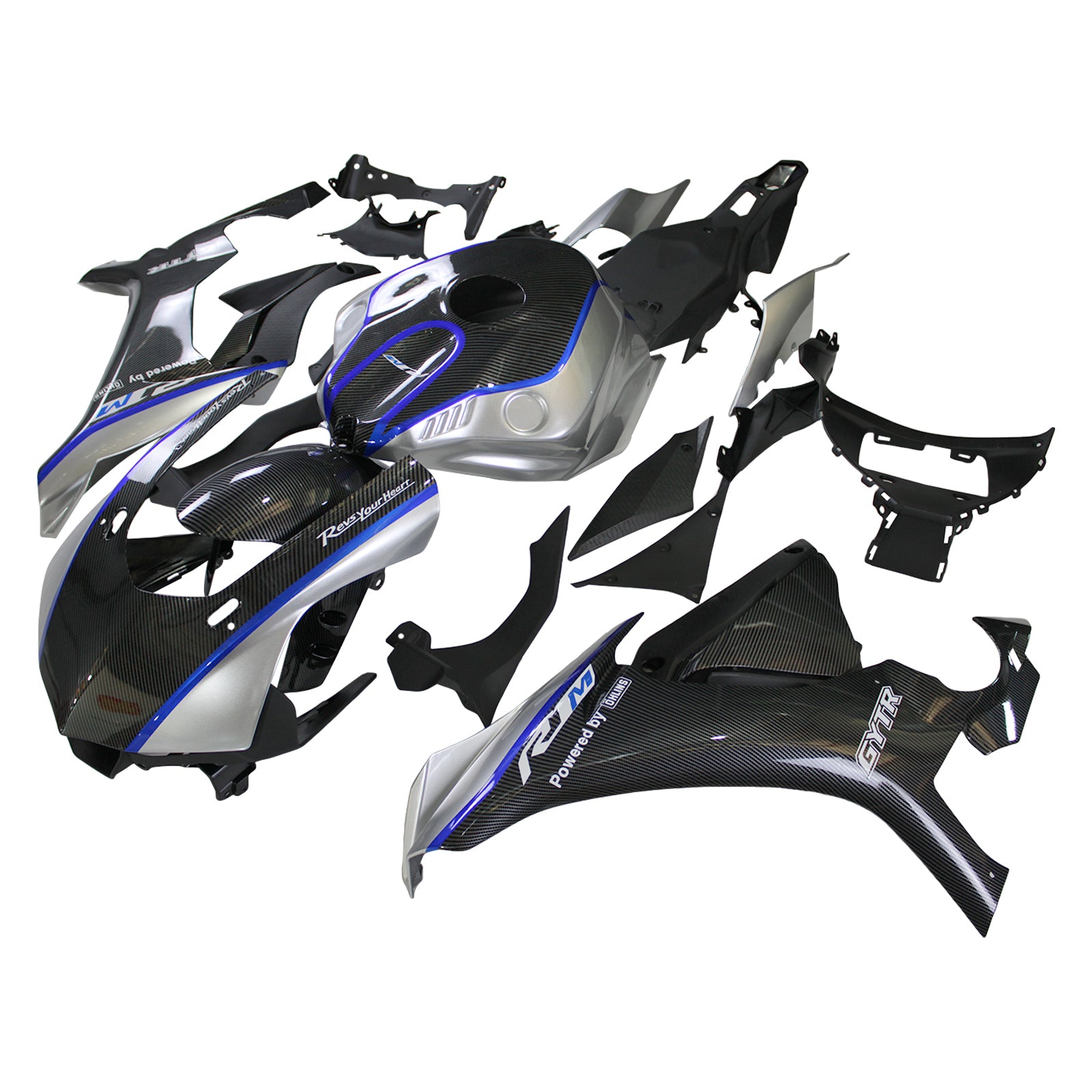 Amotopart ヤマハ 2015-2019 YZF 1000 R1 ブルー&ブラック カーボンファイバー フェアリングキット
