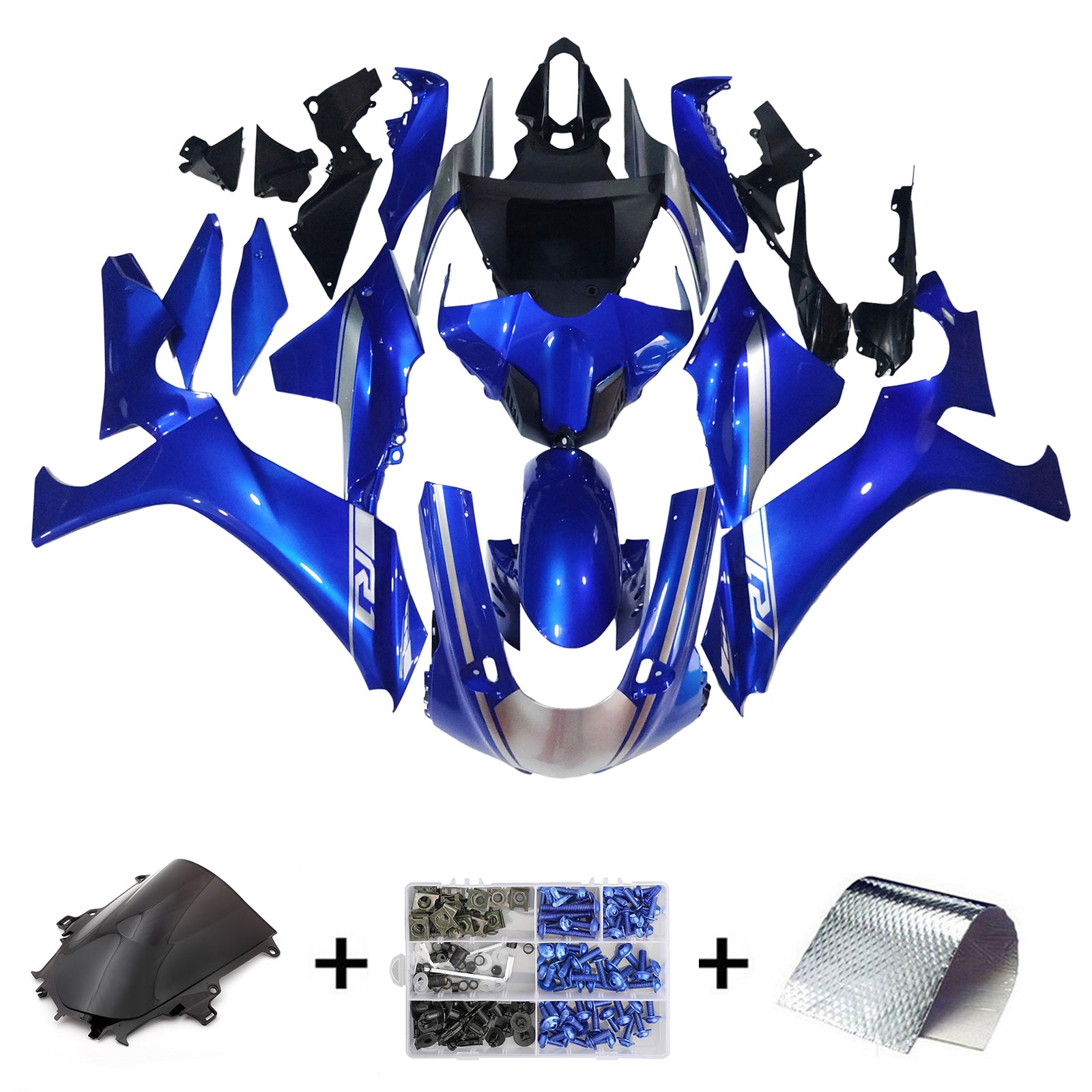 Amotopart Yamaha 2015–2019 YZF 1000 R1 Silber&Blaues Verkleidungsset