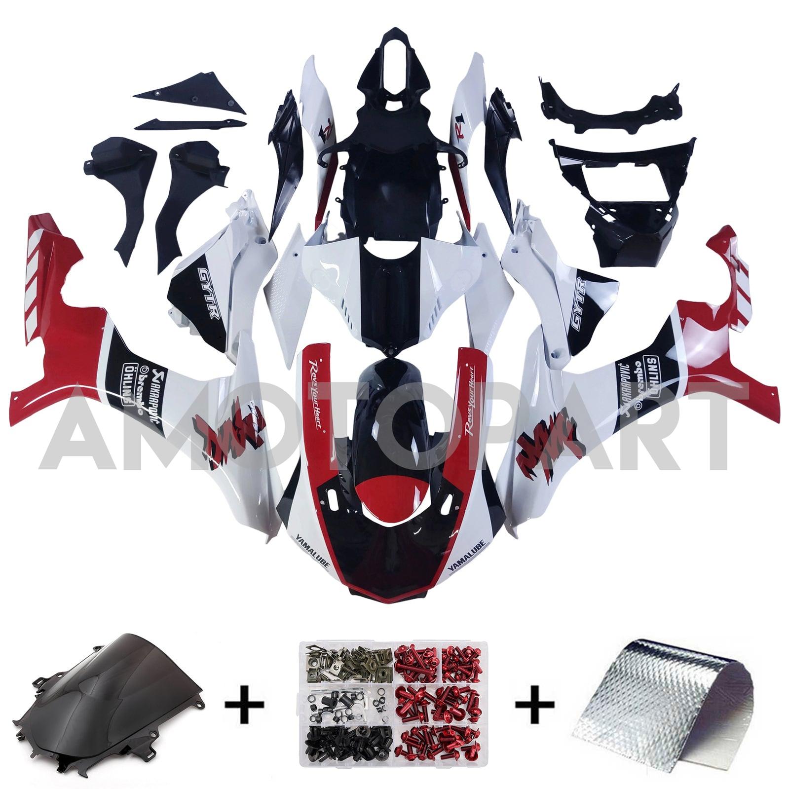 Amotopart Yamaha 2015-2019 YZF 1000 R1 White&Red Style2 Fairing Kit