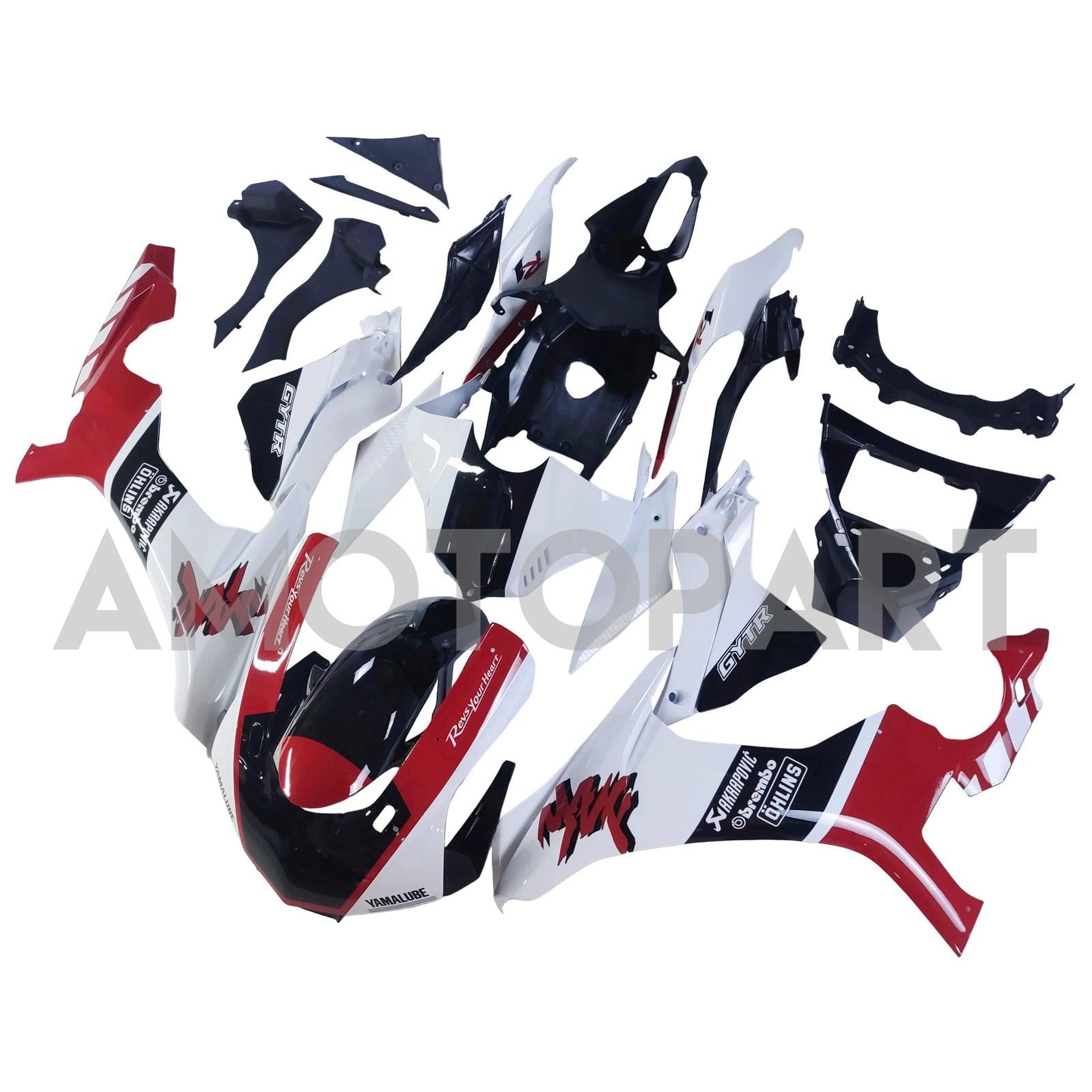 Amotopart Yamaha 2015-2019 YZF 1000 R1 White&Red Style2 Fairing Kit