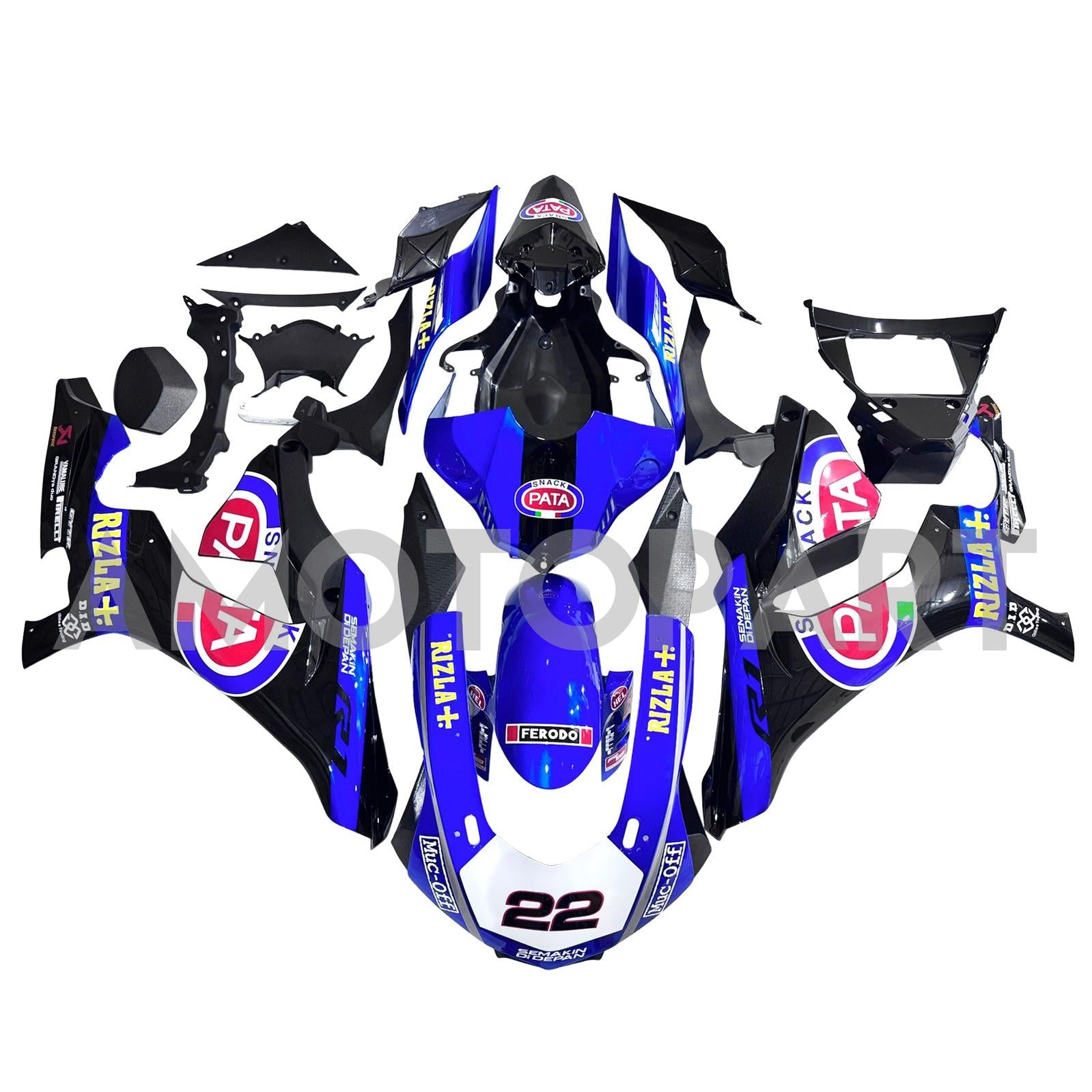 Amotopart Yamaha 2015-2019 YZF 1000 R1 Blue&Black Style5 Fairing Kit