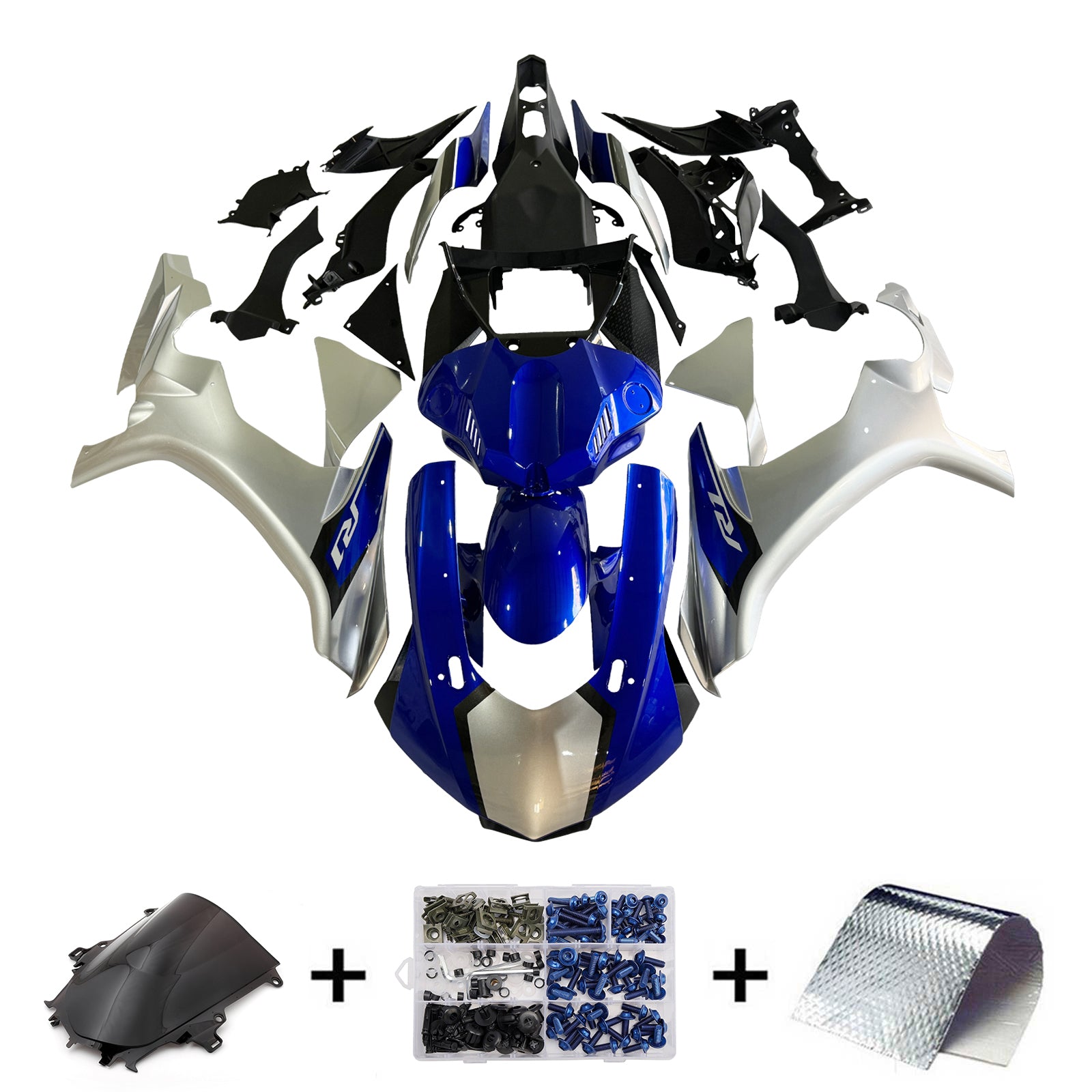 Amotopart Yamaha 2015–2019 YZF 1000 R1 Blau&Silberner Verkleidungssatz
