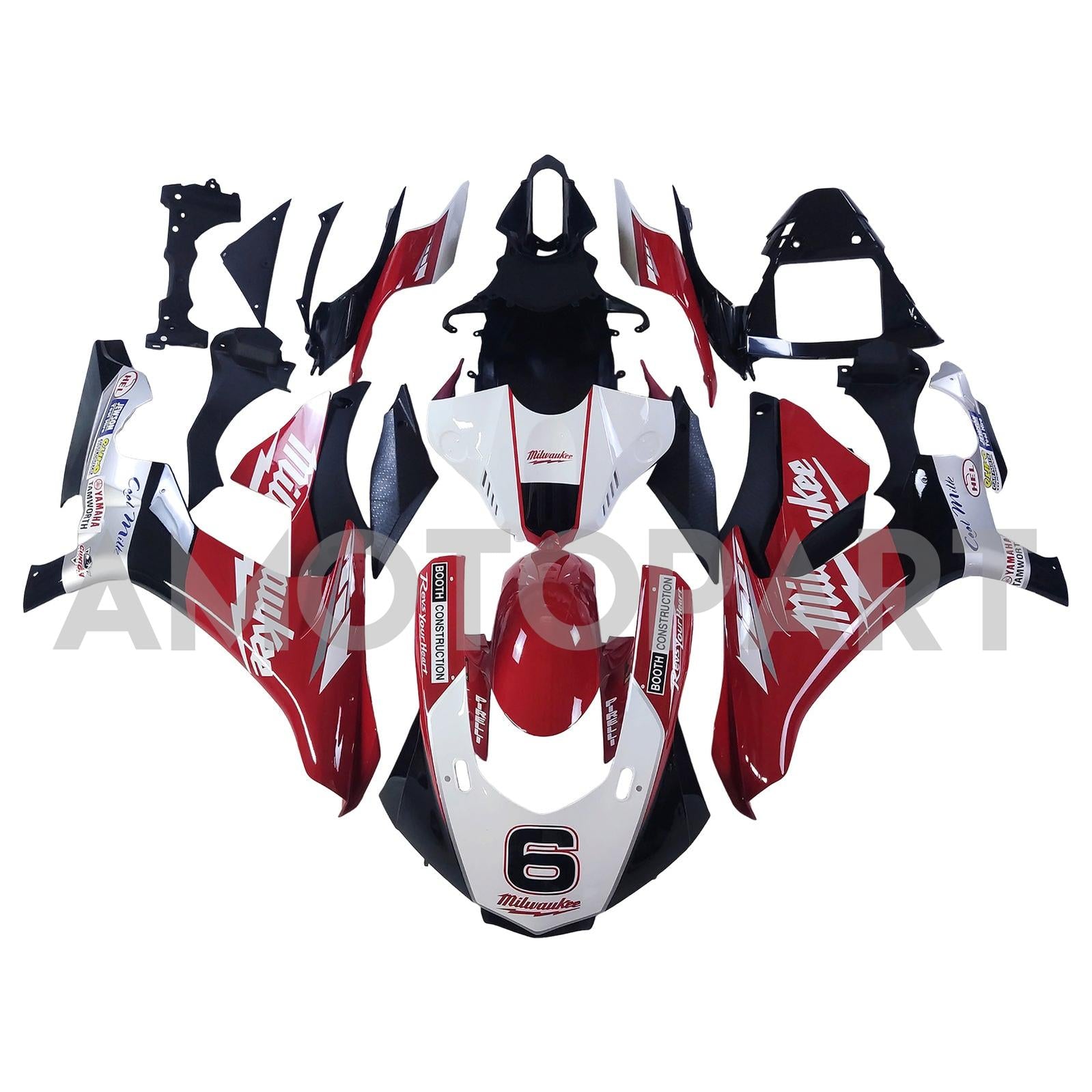 Amotopart Yamaha 2015-2019 YZF 1000 R1 White&Red Style1 Fairing Kit