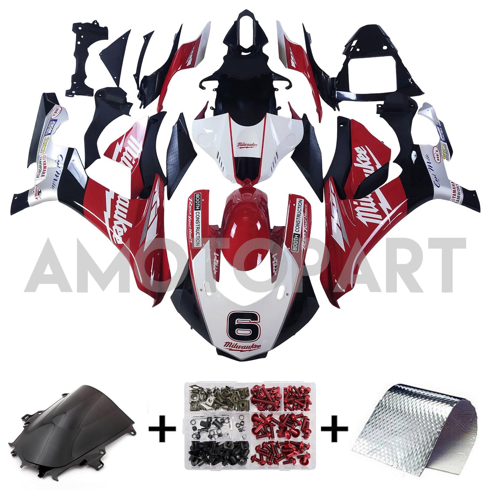 Amotopart Yamaha 2015-2019 YZF 1000 R1 White&Red Style1 Fairing Kit