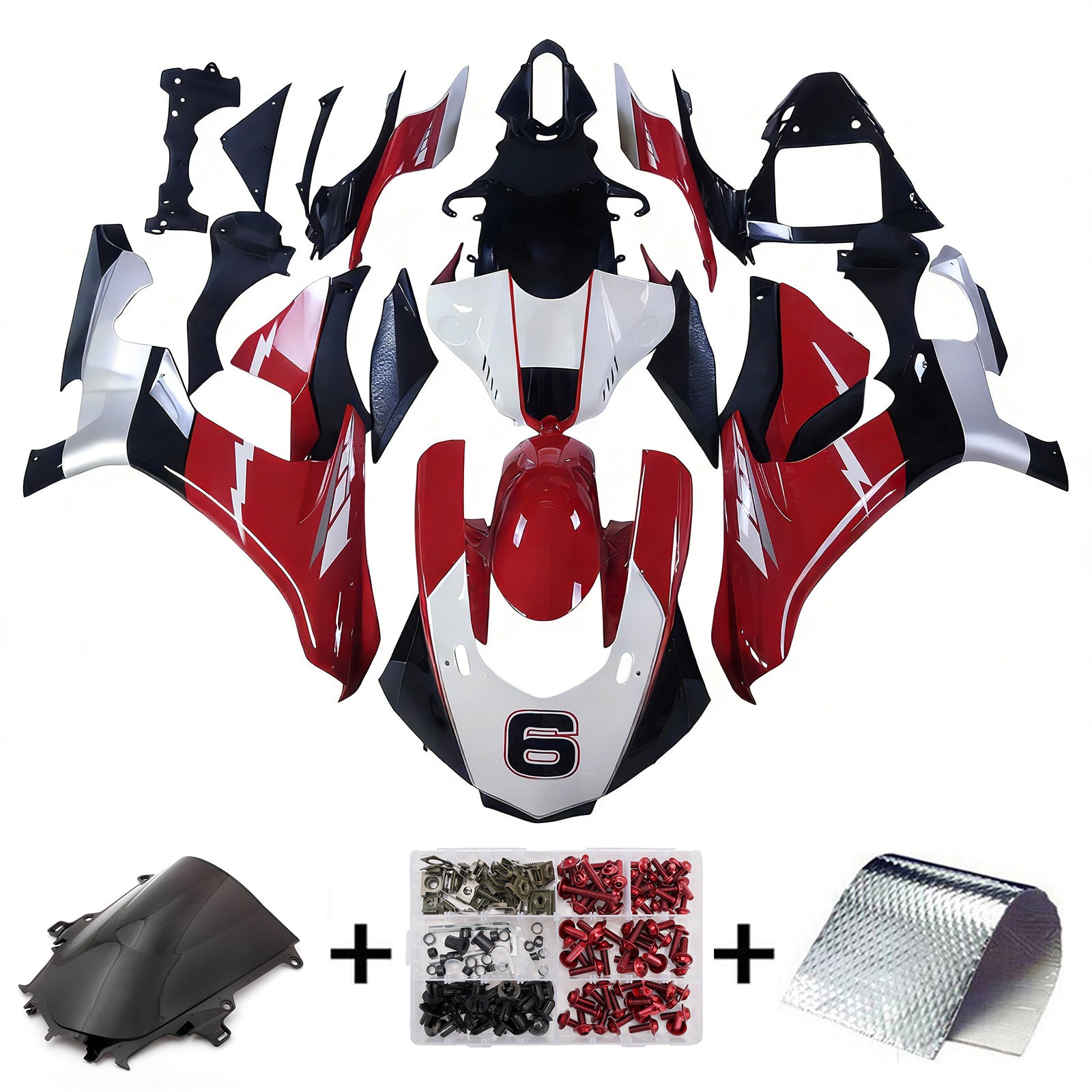Amotopart Yamaha 2015-2019 YZF 1000 R1 White&Red Style1 Fairing Kit
