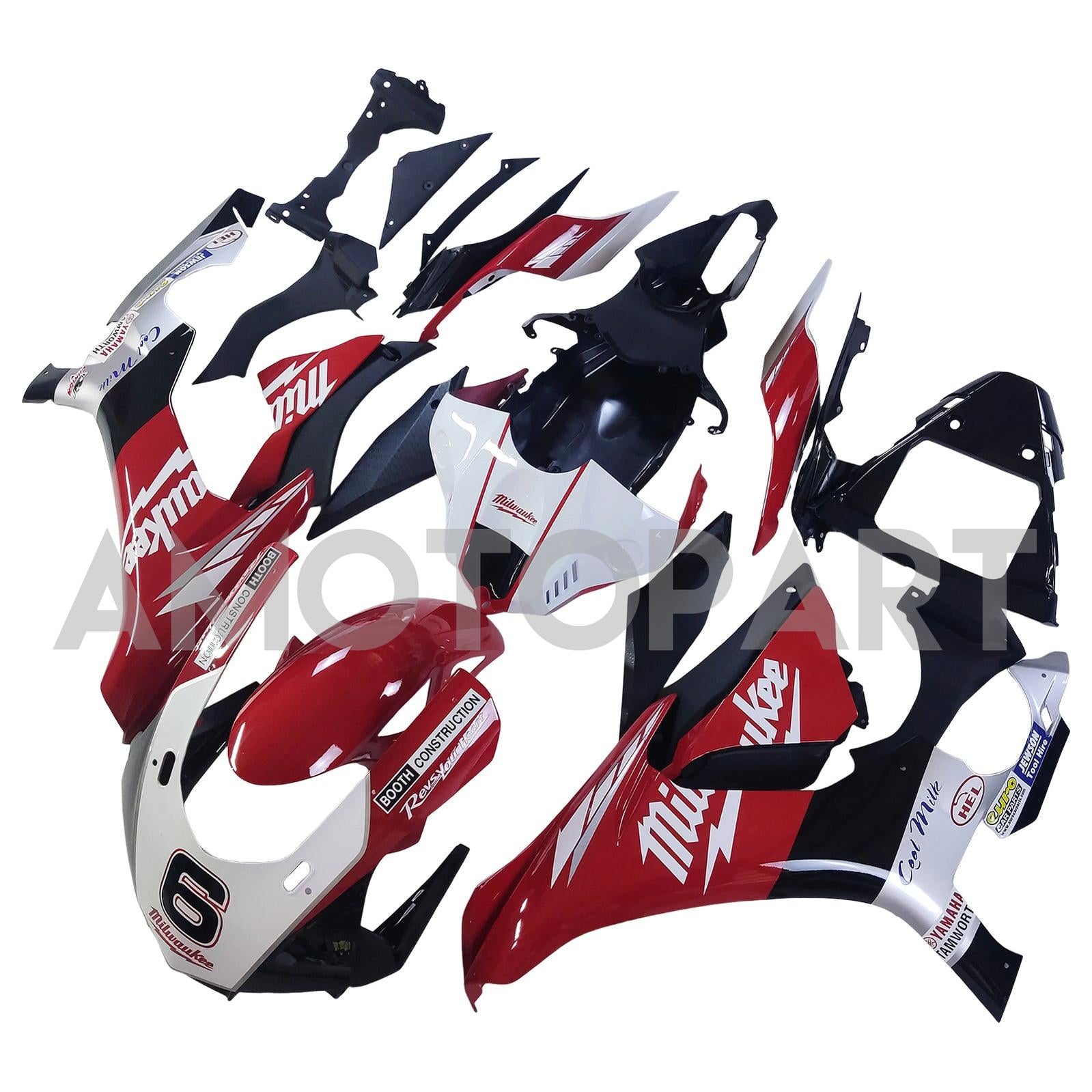 Amotopart Yamaha 2015-2019 YZF 1000 R1 White&Red Style1 Fairing Kit