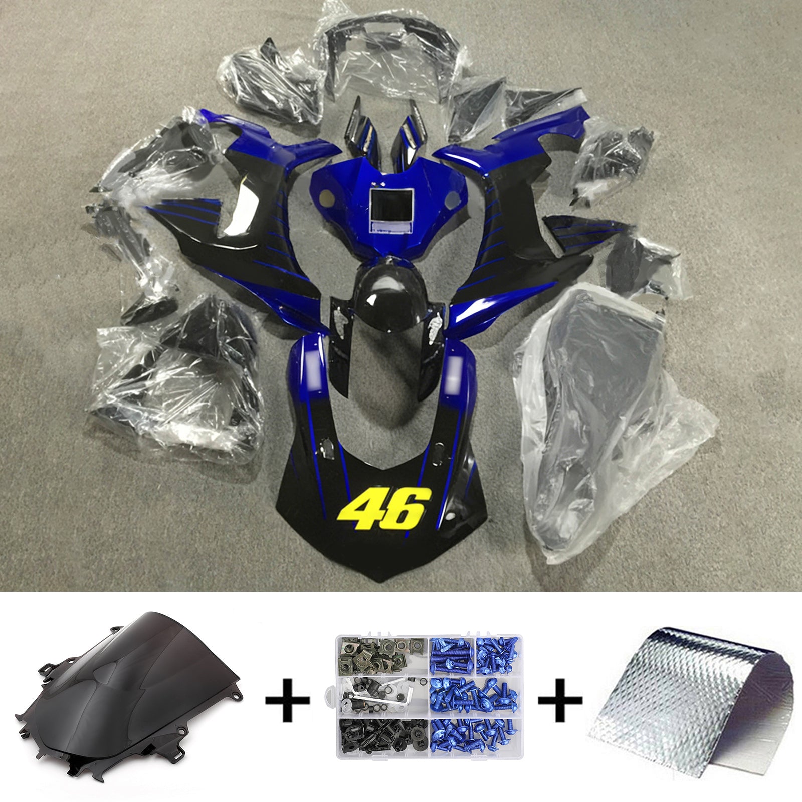 Amotopart Yamaha YZF 1000 R1 2015-2019 Monster Blue&Schwarzes Style1 Verkleidungsset