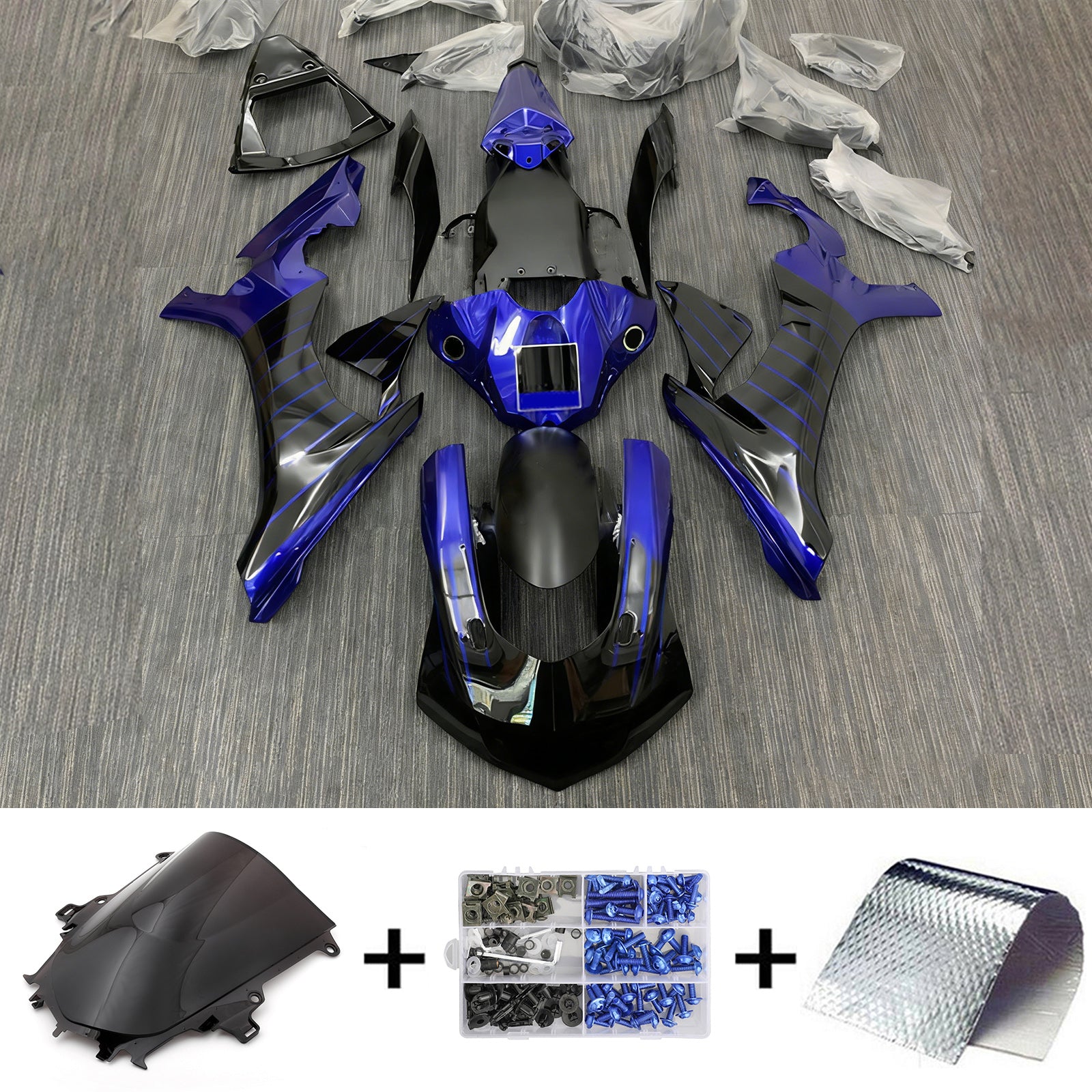 Amotopart Yamaha YZF 1000 R1 2015-2019 Blue&Black Style2 Fairing Kit