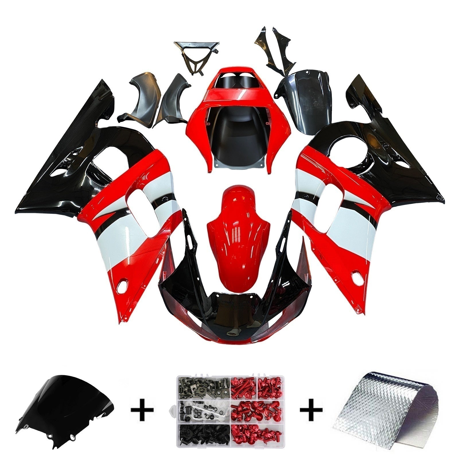 Amotopart 1998-2002 Yamaha YZF 600 R6 Red Black White Fairing Kit