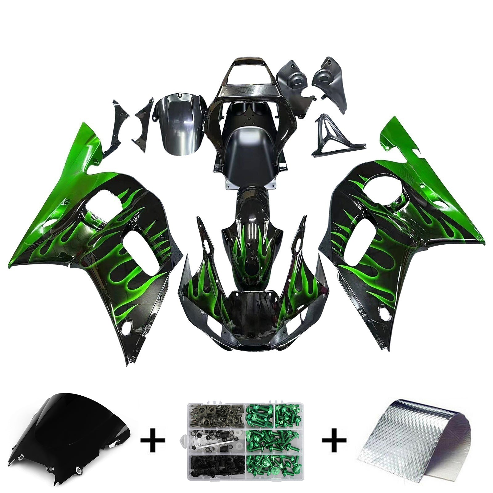 Amotopart 1998-2002 Yamaha YZF 600 R6 Black Green Fairing Kit