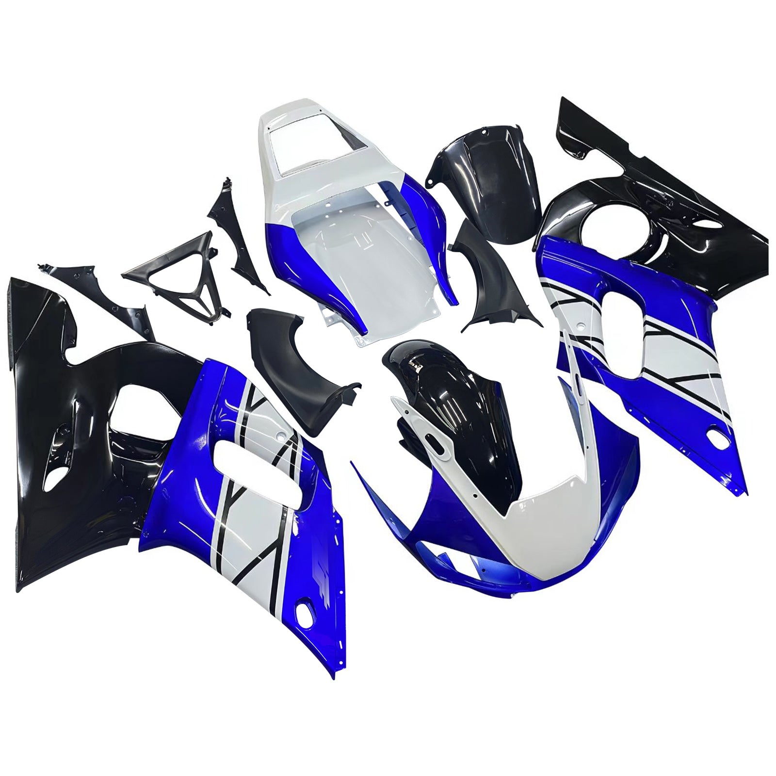 Amotopart 1998-2002 YAMAHA YZF 600 R6 WIT ZWART BLAUWE KUIST KIT