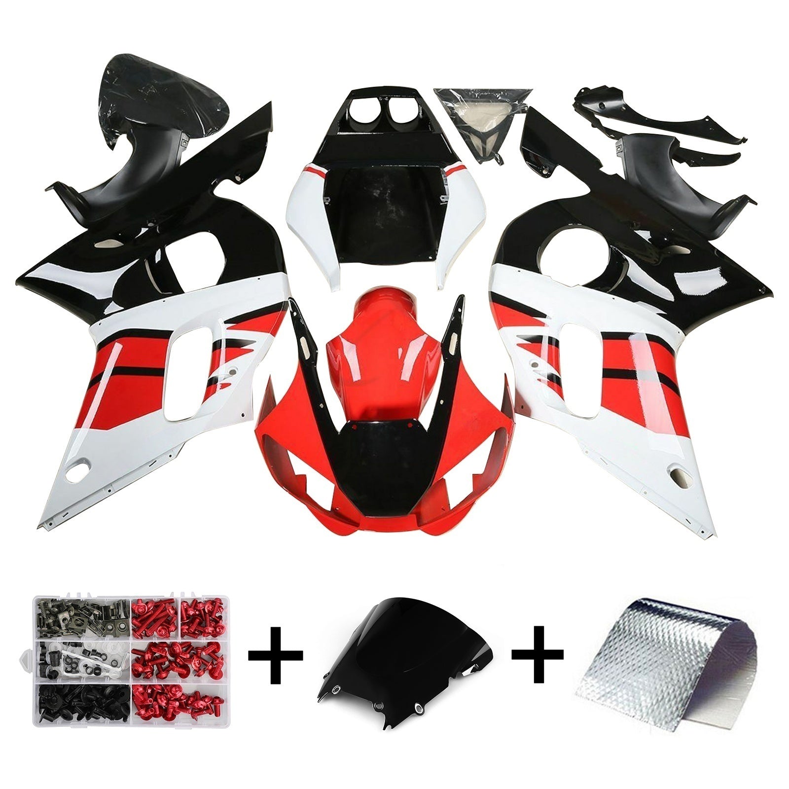 Amotopart 1998-2002 Yamaha YZF R6 Red-White-Black Fairing Kit